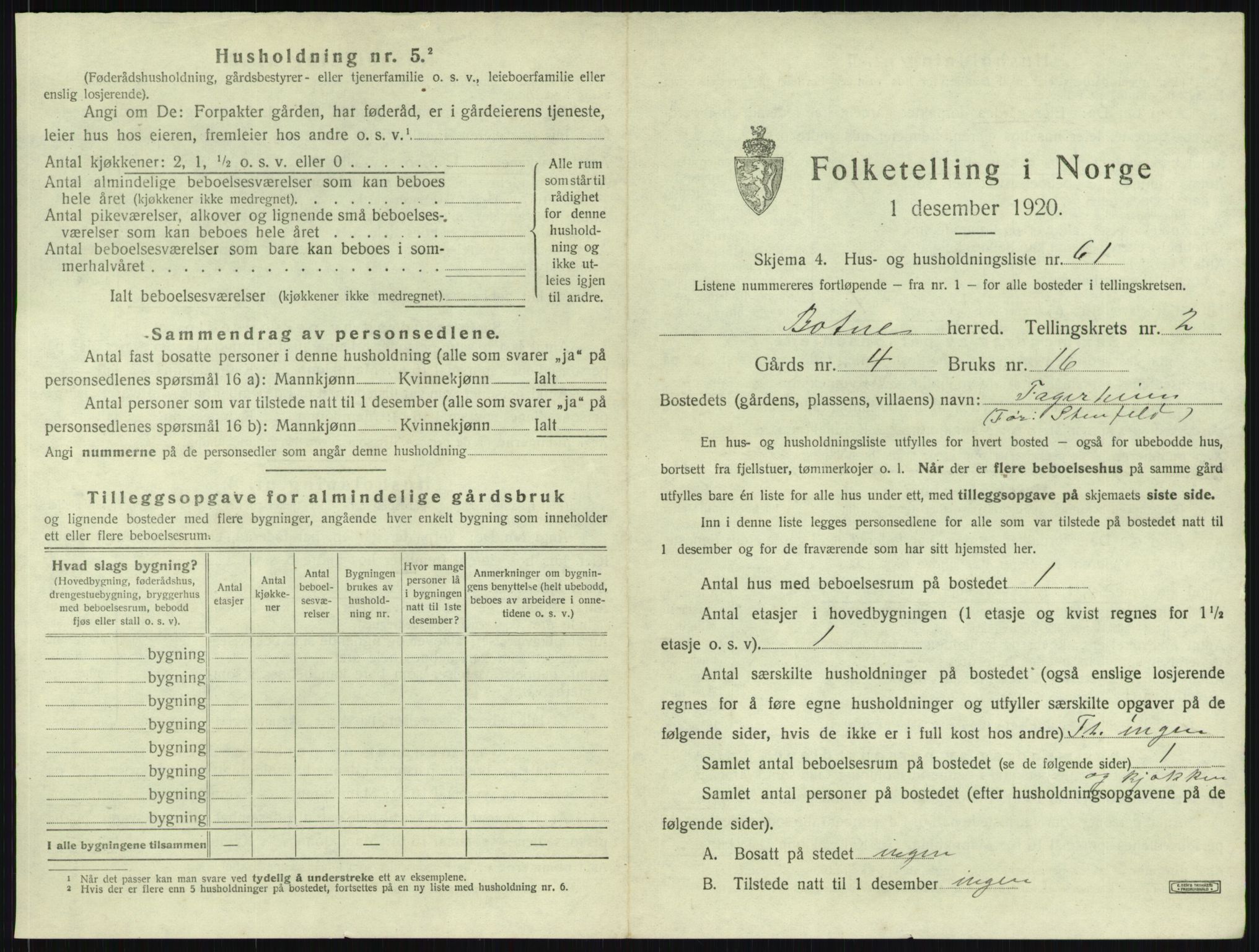 SAKO, 1920 census for Botne, 1920, p. 380