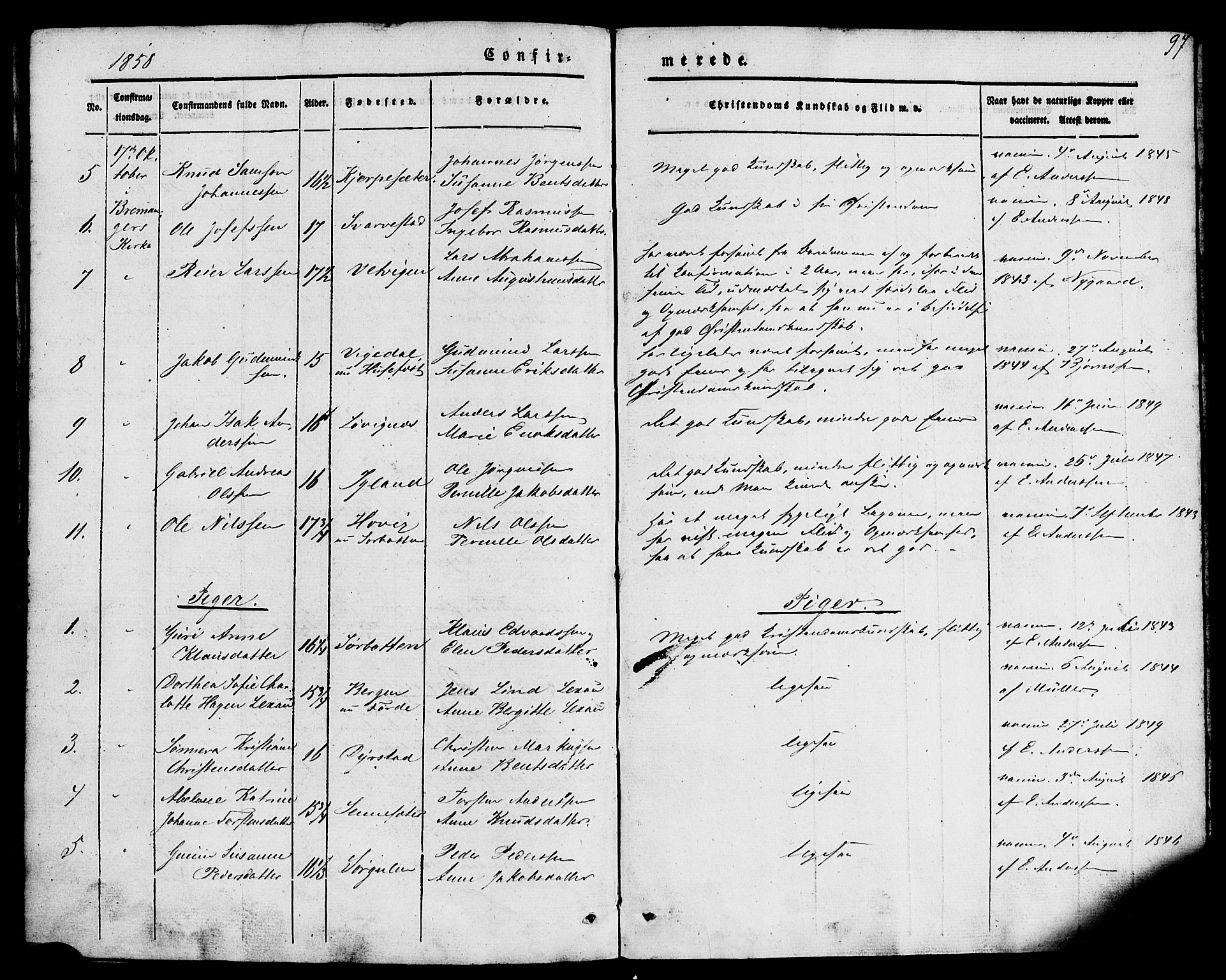 Kinn sokneprestembete, AV/SAB-A-80801/H/Haa/Haaa/L0007: Parish register (official) no. A 7, 1841-1858, p. 97