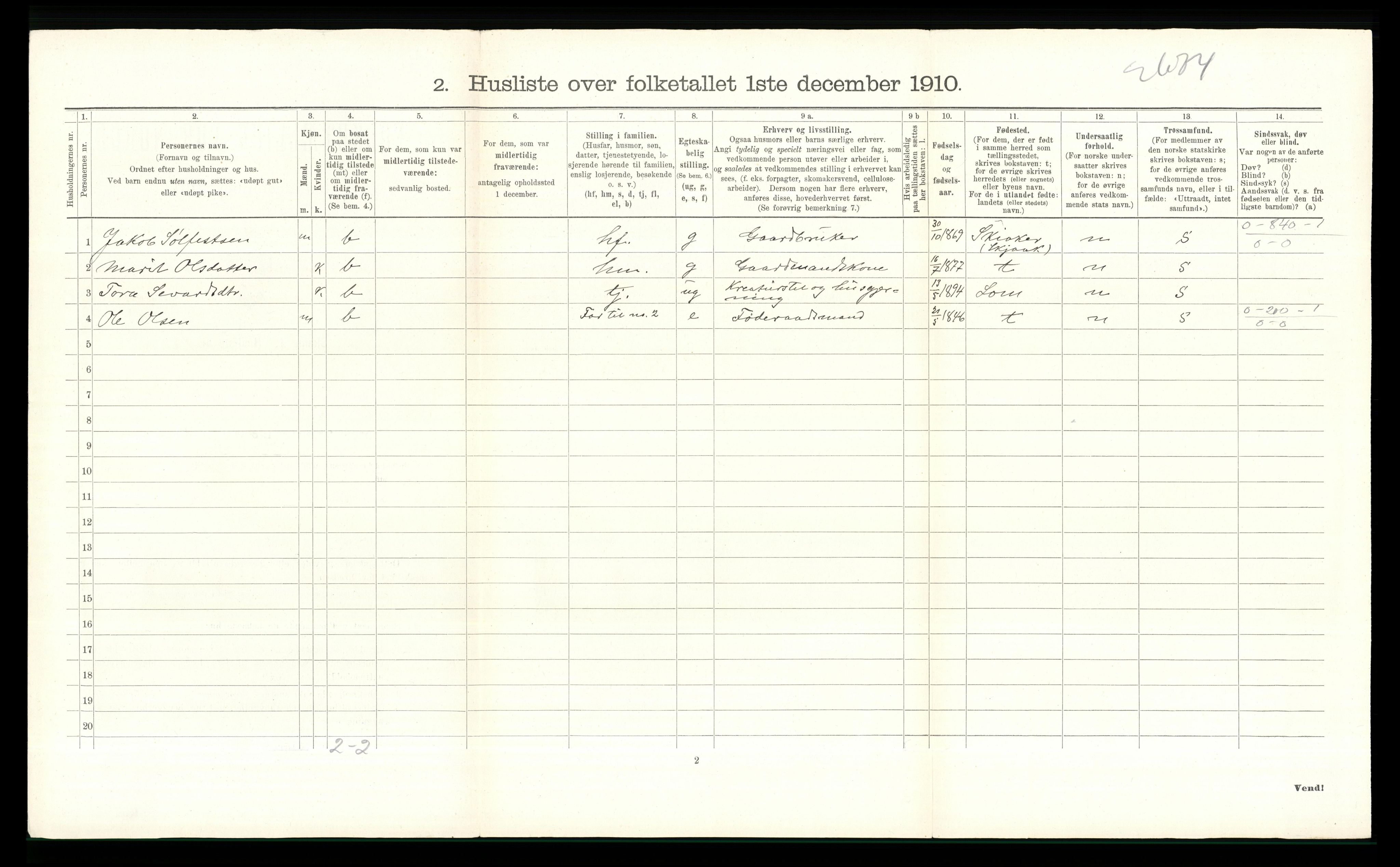 RA, 1910 census for Ringebu, 1910, p. 1009