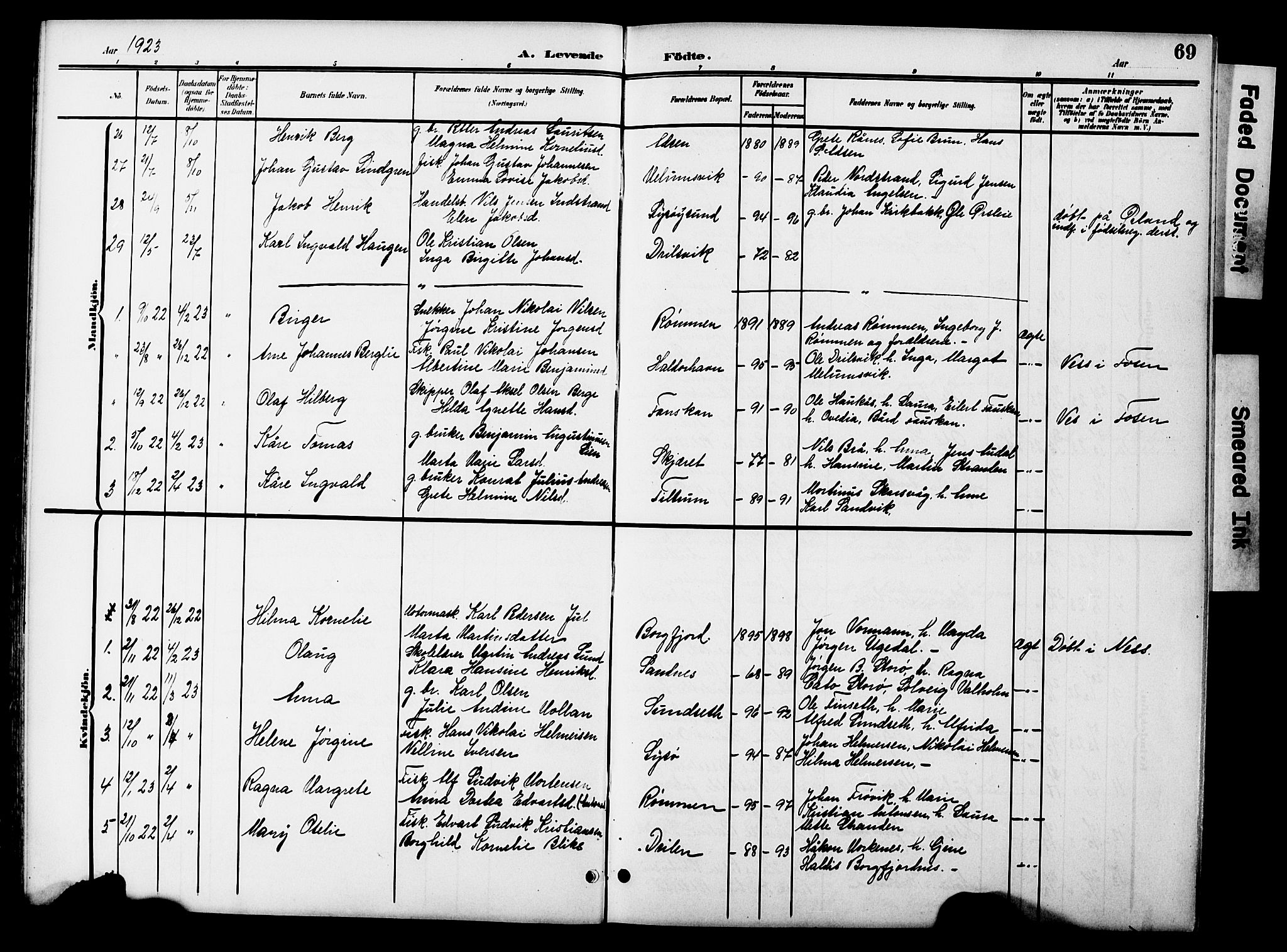 Ministerialprotokoller, klokkerbøker og fødselsregistre - Sør-Trøndelag, SAT/A-1456/654/L0666: Parish register (copy) no. 654C02, 1901-1925, p. 69