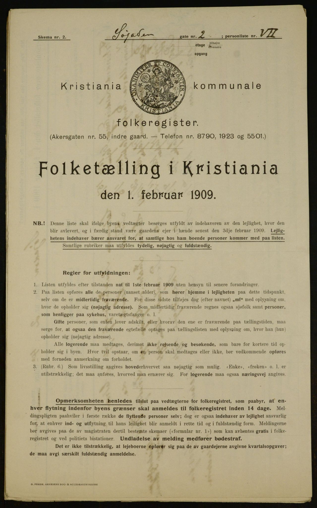 OBA, Municipal Census 1909 for Kristiania, 1909, p. 96155