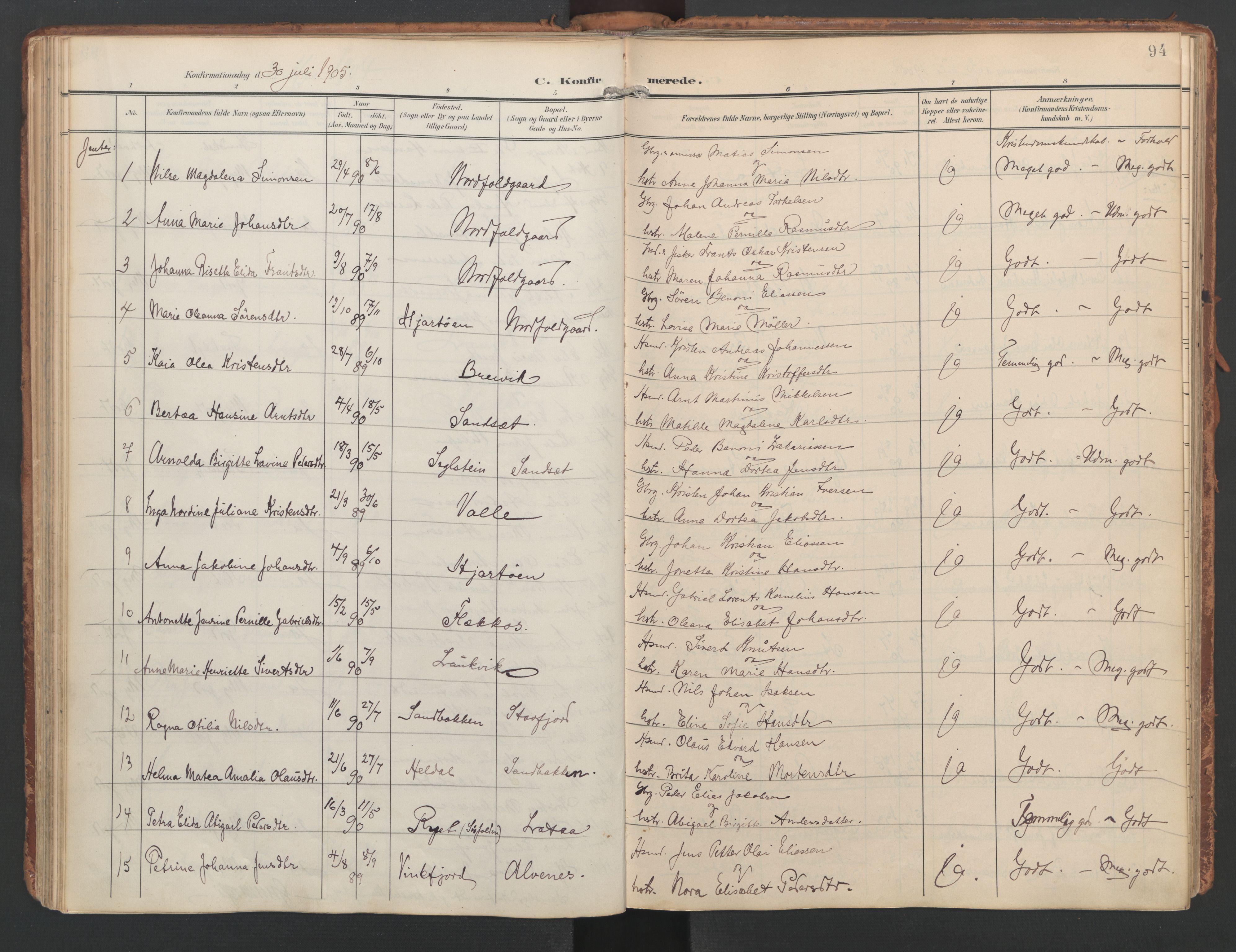 Ministerialprotokoller, klokkerbøker og fødselsregistre - Nordland, SAT/A-1459/858/L0832: Parish register (official) no. 858A02, 1902-1915, p. 94