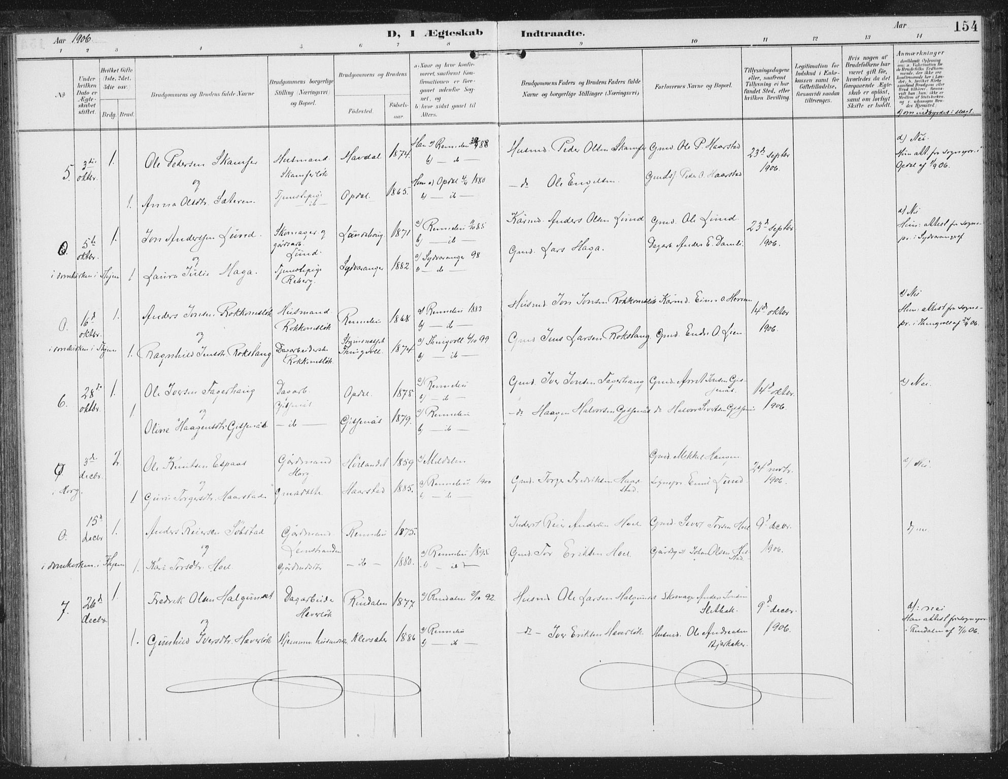 Ministerialprotokoller, klokkerbøker og fødselsregistre - Sør-Trøndelag, AV/SAT-A-1456/674/L0872: Parish register (official) no. 674A04, 1897-1907, p. 154