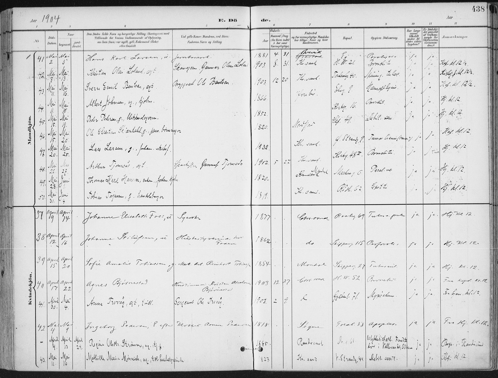 Kristiansand domprosti, SAK/1112-0006/F/Fa/L0021: Parish register (official) no. A 20, 1898-1908, p. 438