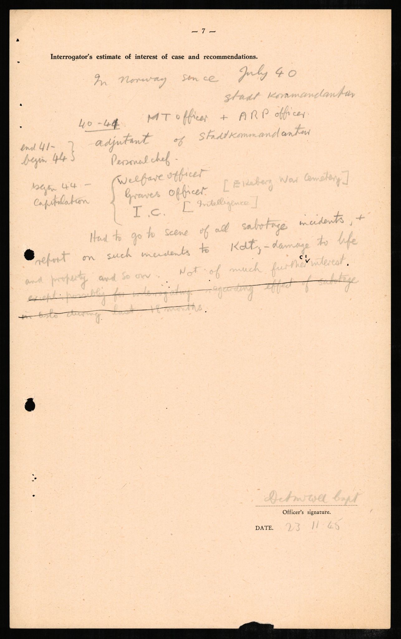 Forsvaret, Forsvarets overkommando II, AV/RA-RAFA-3915/D/Db/L0004: CI Questionaires. Tyske okkupasjonsstyrker i Norge. Tyskere., 1945-1946, p. 491