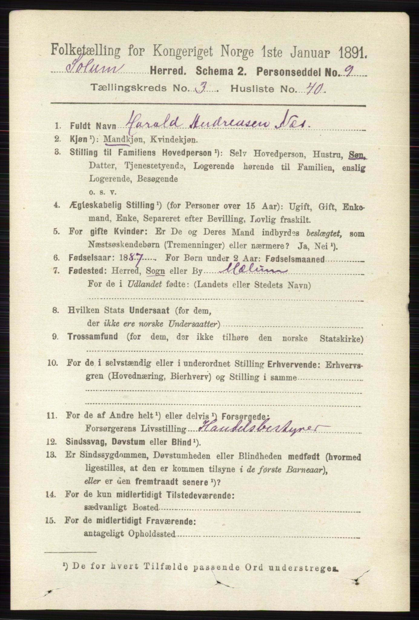 RA, 1891 census for 0818 Solum, 1891, p. 572