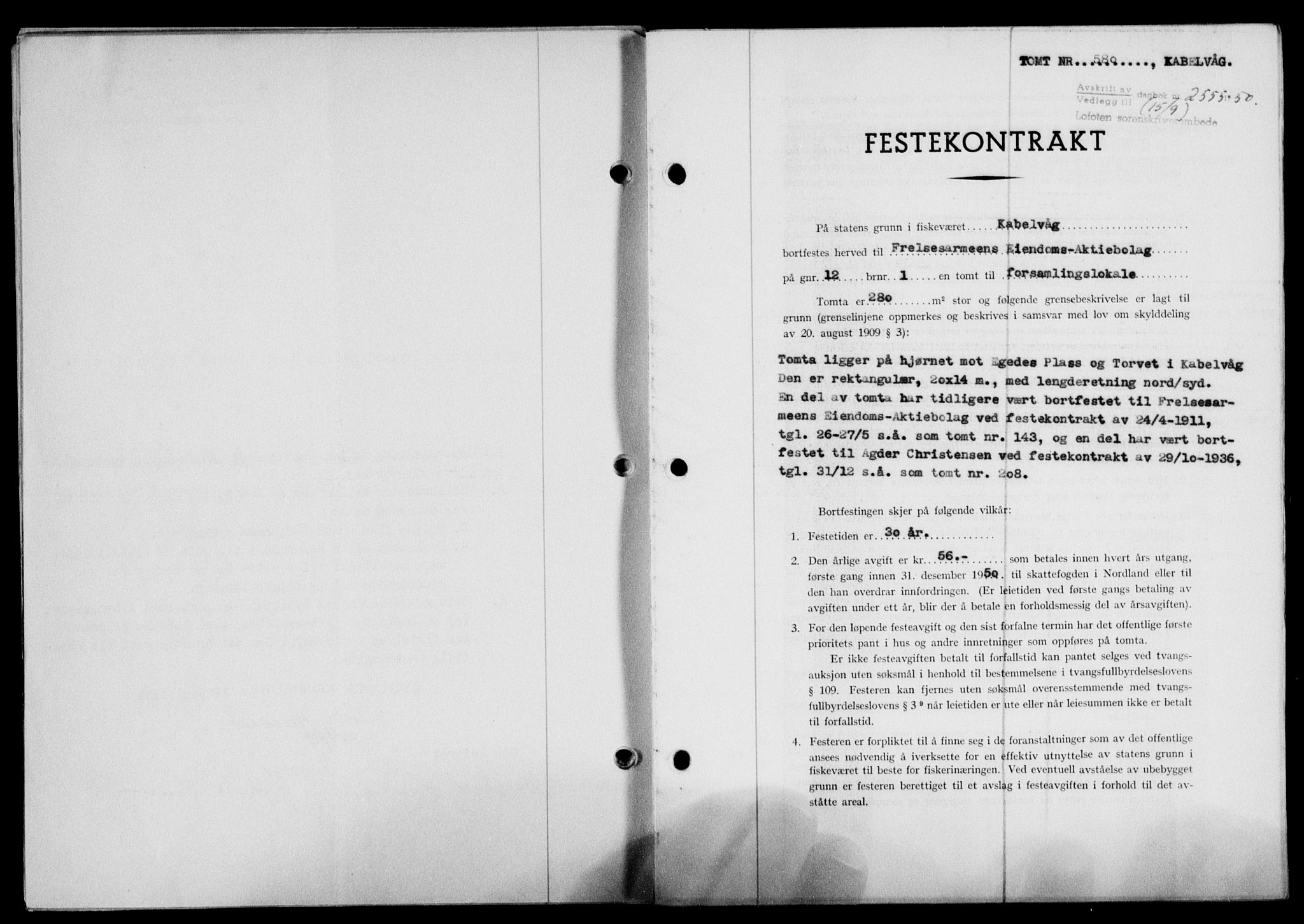Lofoten sorenskriveri, SAT/A-0017/1/2/2C/L0024a: Mortgage book no. 24a, 1950-1950, Diary no: : 2555/1950