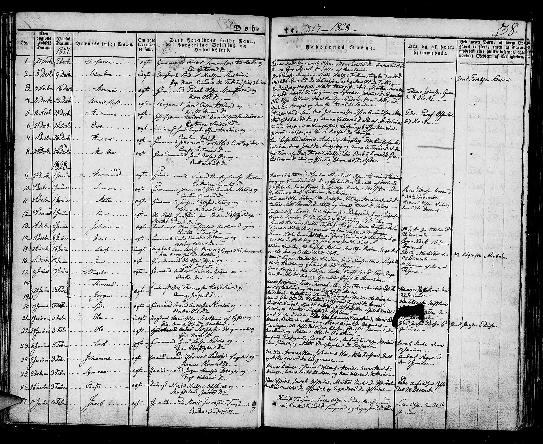 Lærdal sokneprestembete, SAB/A-81201: Parish register (official) no. A 5, 1822-1834, p. 38