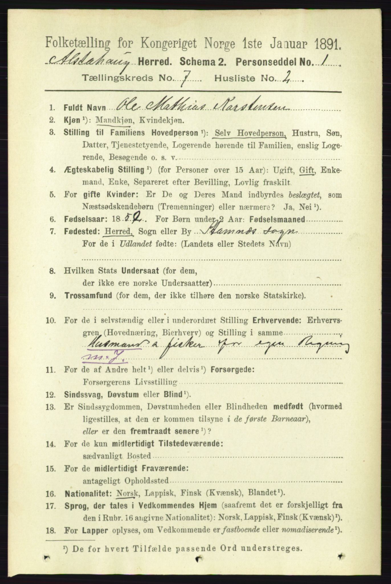 RA, 1891 census for 1820 Alstahaug, 1891, p. 2482