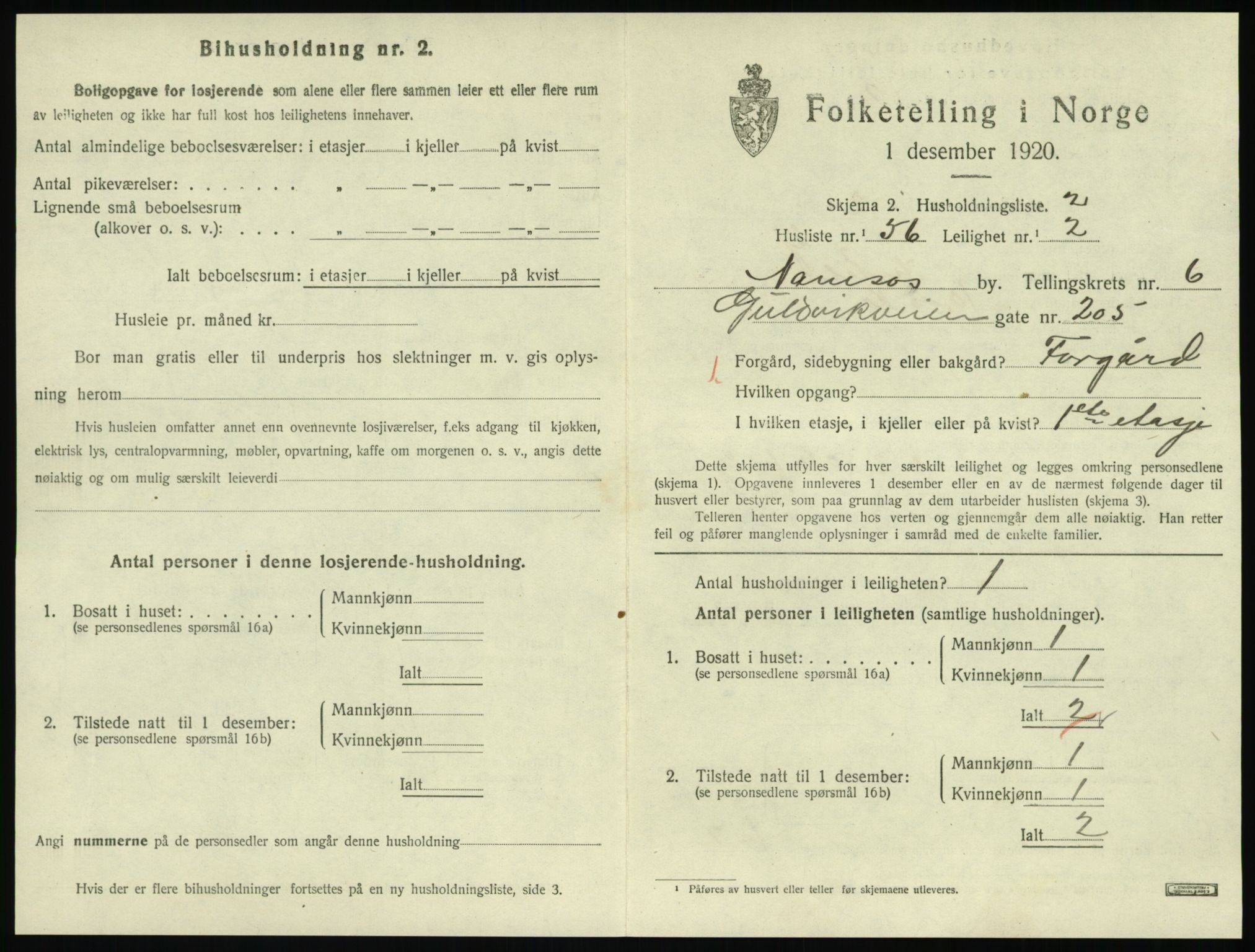 SAT, 1920 census for Namsos, 1920, p. 1989