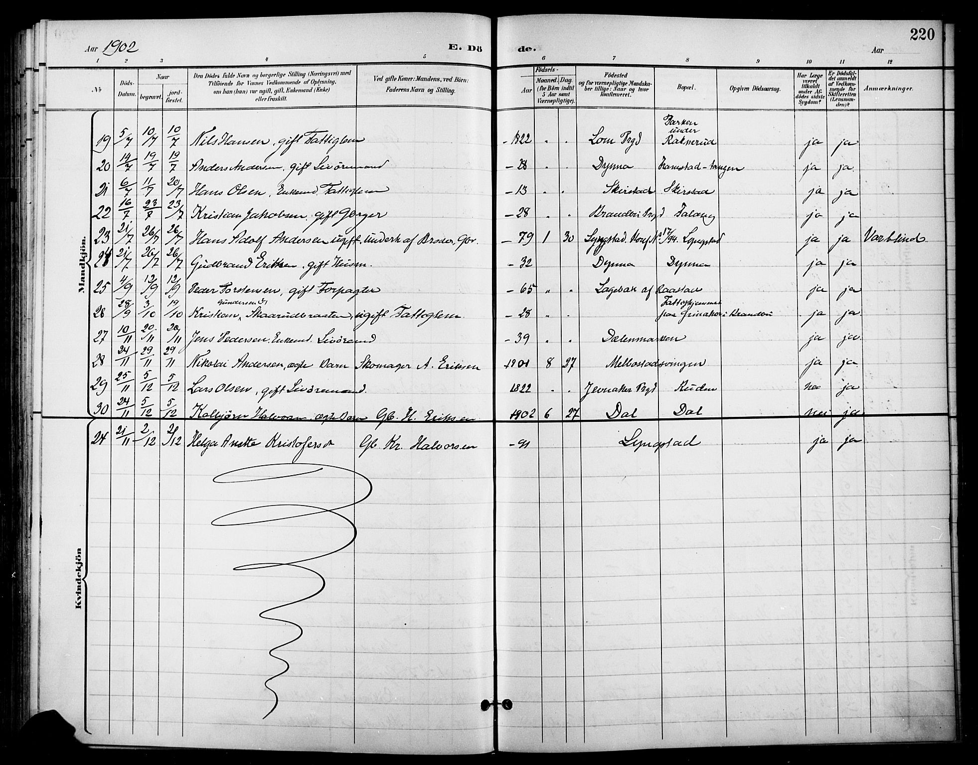 Gran prestekontor, SAH/PREST-112/H/Ha/Haa/L0019: Parish register (official) no. 19, 1898-1907, p. 220