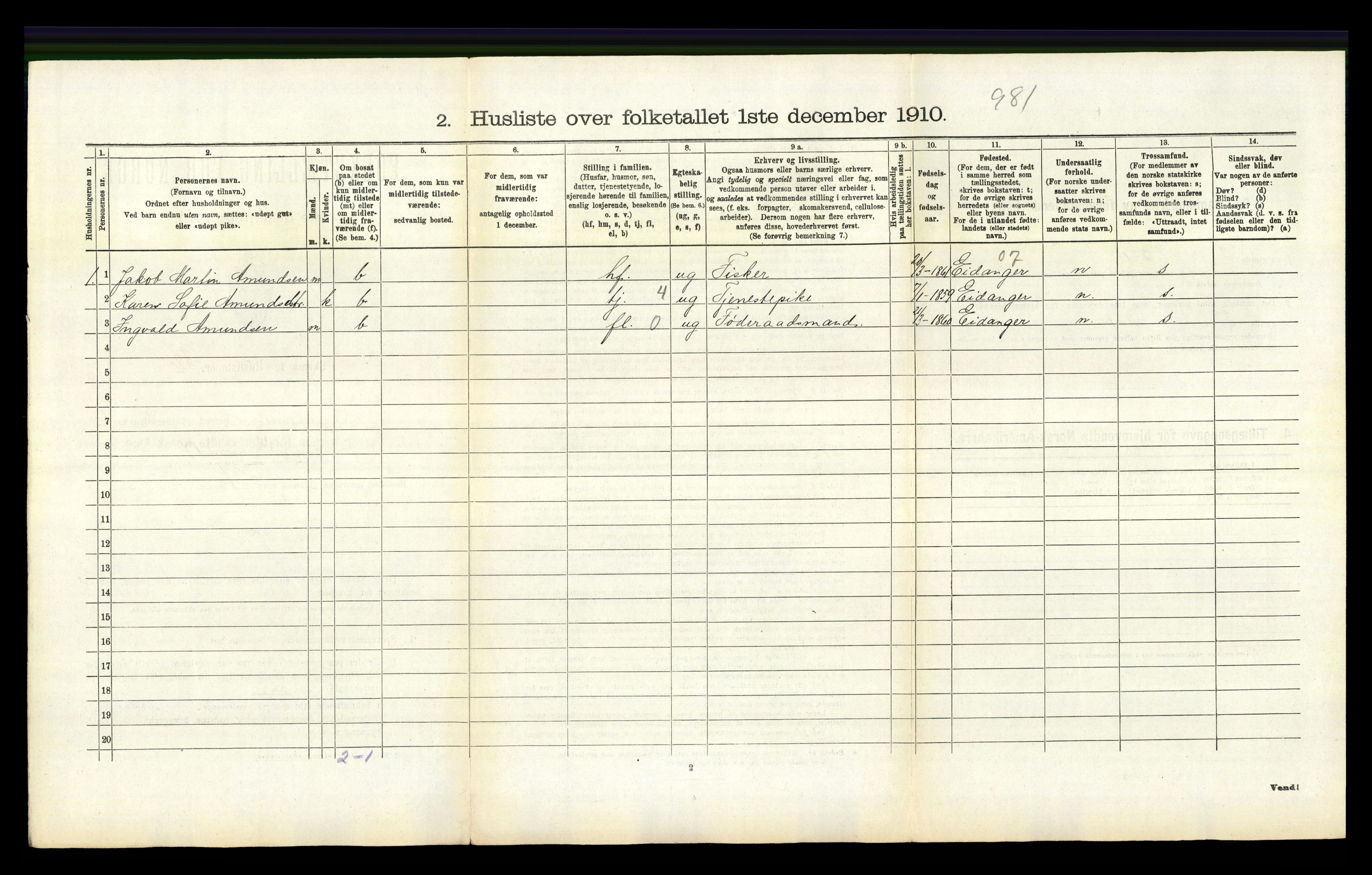 RA, 1910 census for Brunlanes, 1910, p. 904