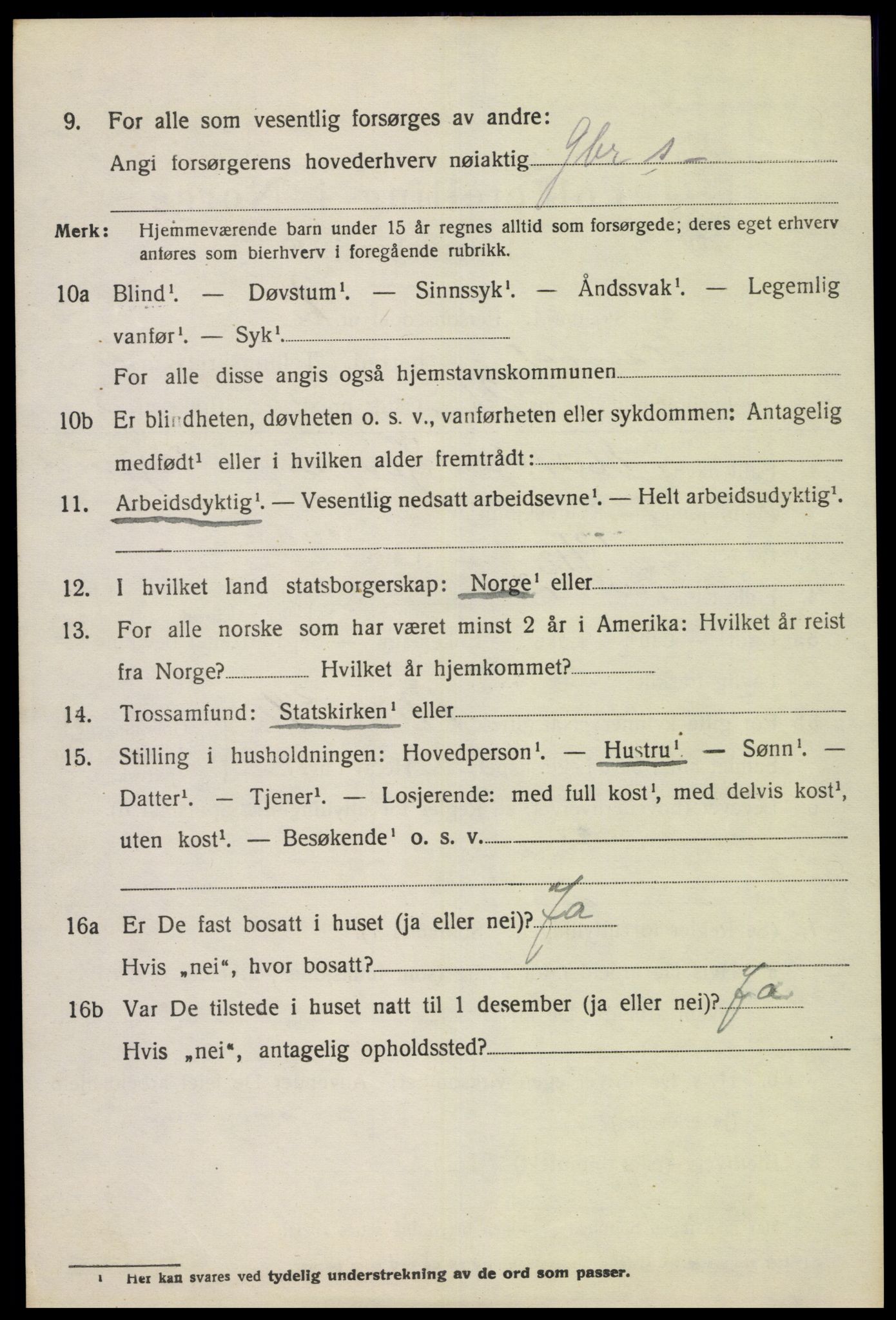 SAK, 1920 census for Tonstad, 1920, p. 985