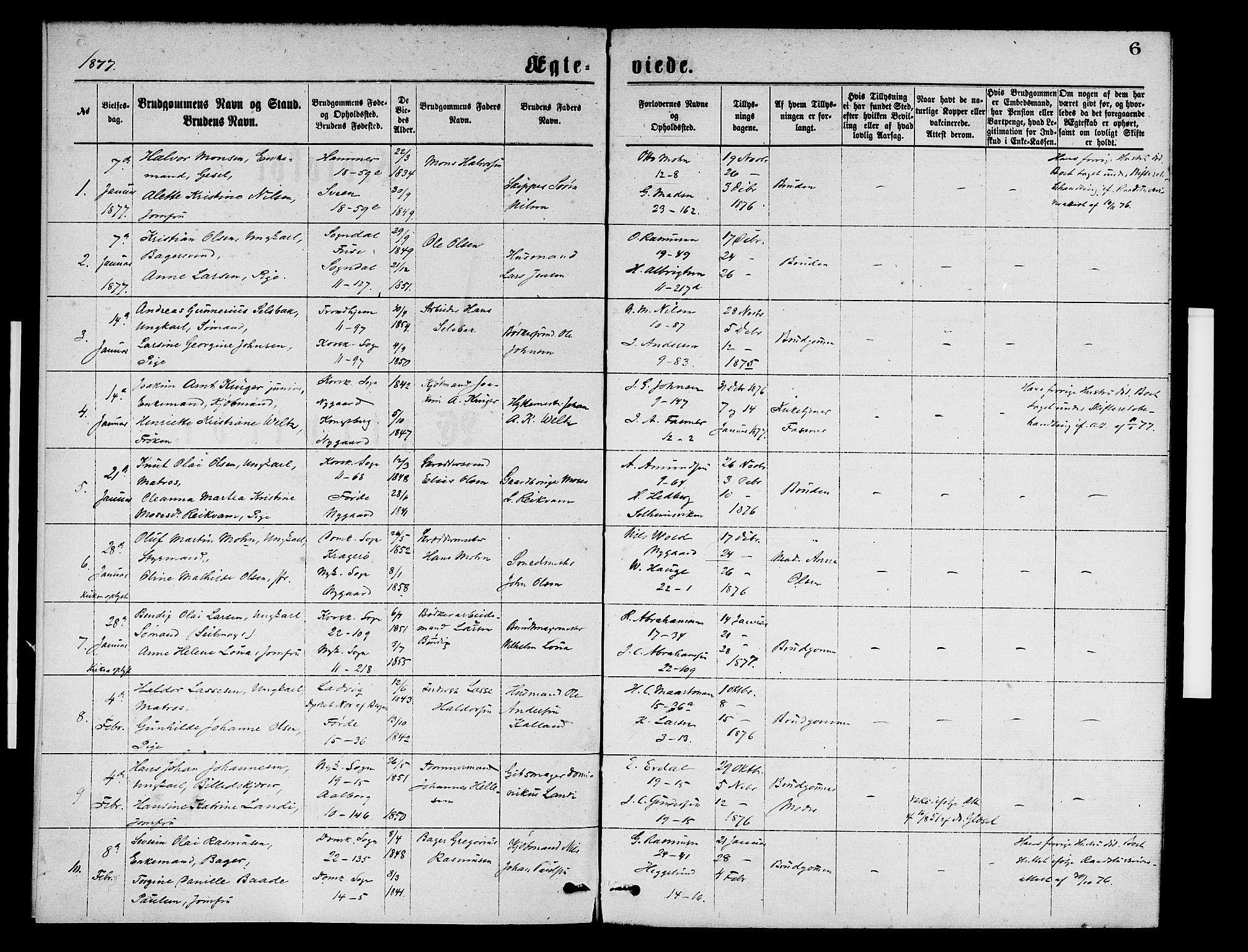 Domkirken sokneprestembete, SAB/A-74801/H/Hab/L0031: Parish register (copy) no. D 3, 1877-1880, p. 6