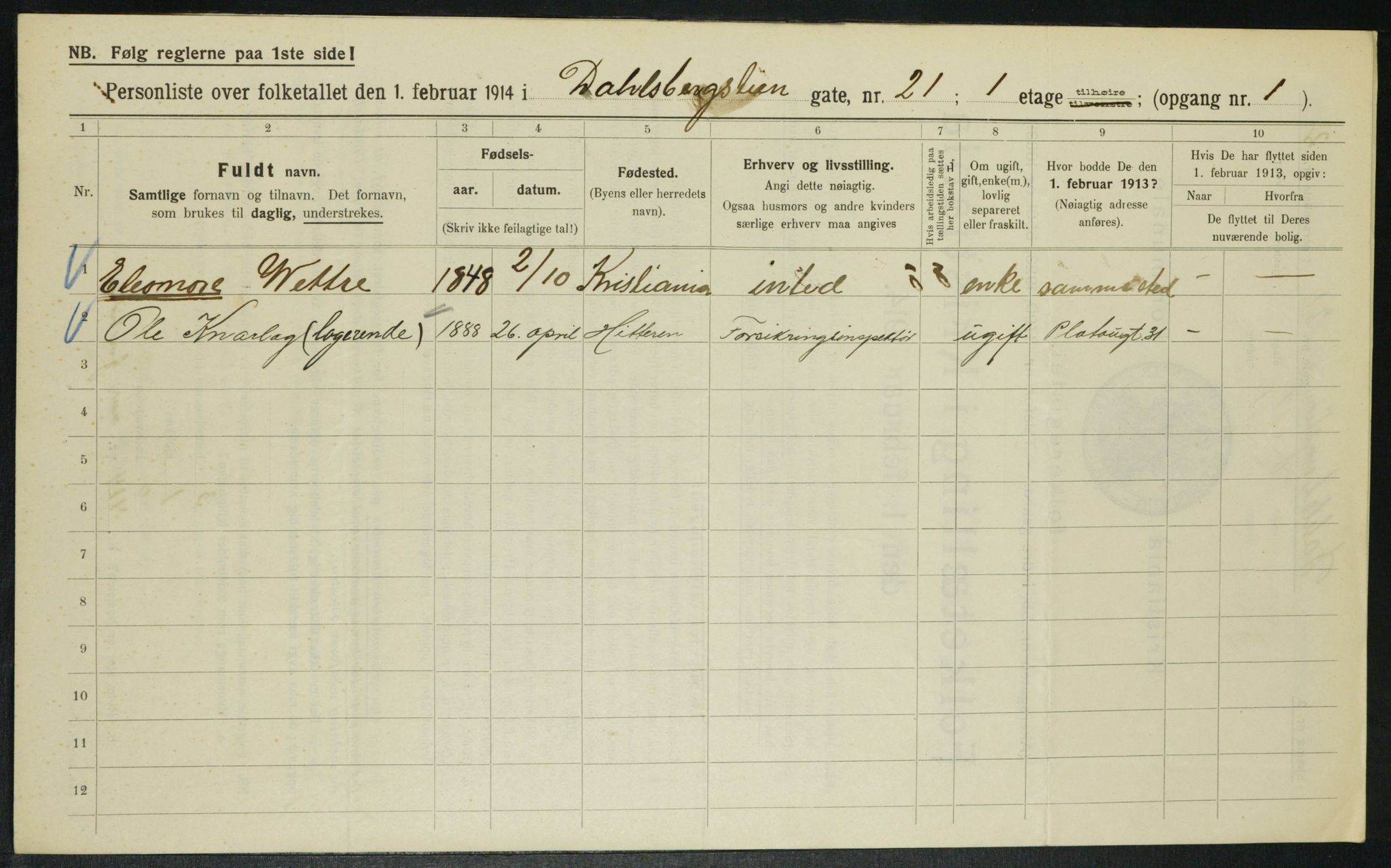 OBA, Municipal Census 1914 for Kristiania, 1914, p. 14508