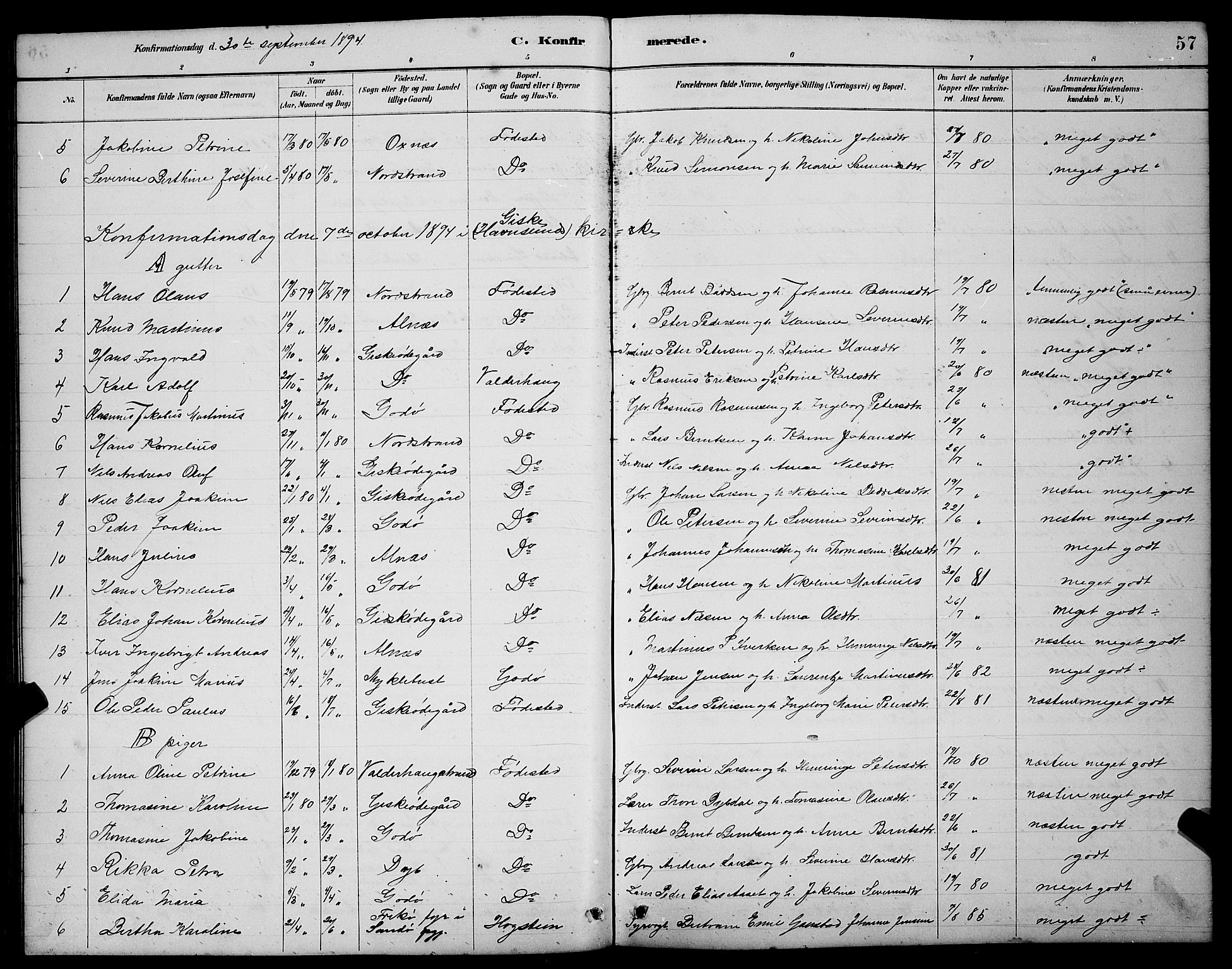 Ministerialprotokoller, klokkerbøker og fødselsregistre - Møre og Romsdal, AV/SAT-A-1454/528/L0430: Parish register (copy) no. 528C11, 1884-1899, p. 57