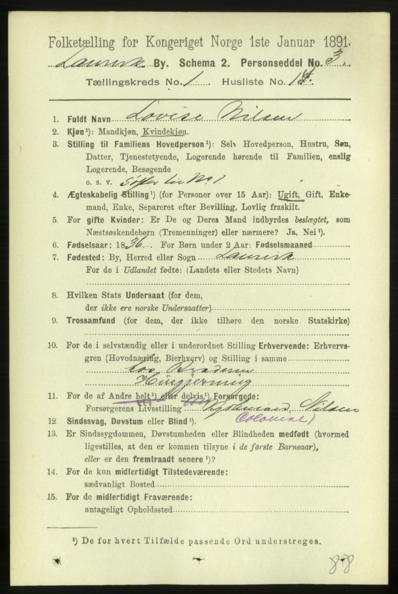 RA, 1891 census for 0707 Larvik, 1891, p. 2467