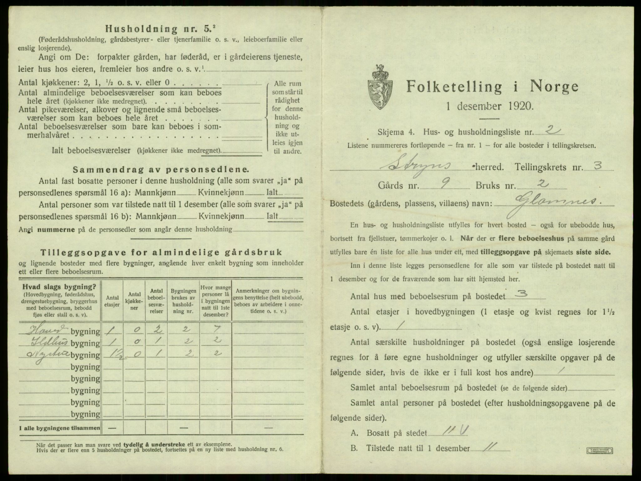 SAB, 1920 census for Stryn, 1920, p. 109