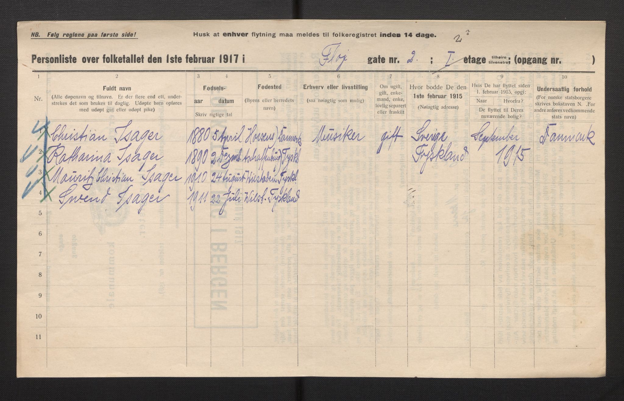 SAB, Municipal Census 1917 for Bergen, 1917, p. 7857