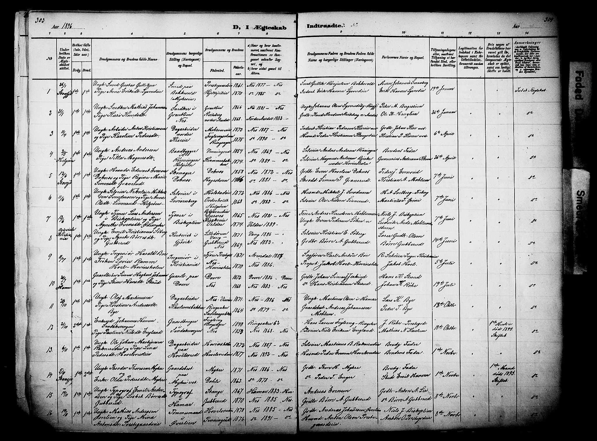 Nes prestekontor, Hedmark, AV/SAH-PREST-020/L/La/L0006: Parish register (copy) no. 6, 1890-1932, p. 303-304