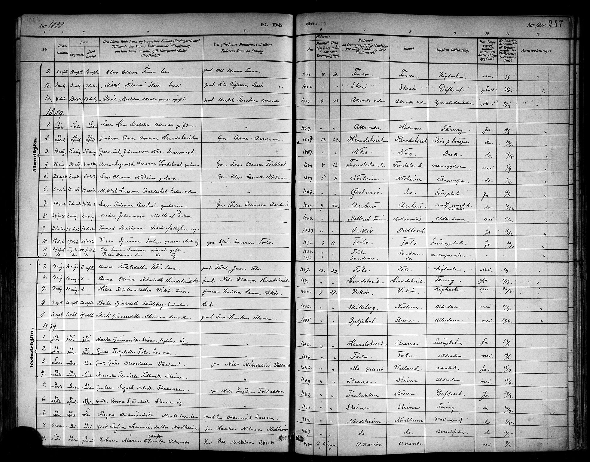 Kvam sokneprestembete, SAB/A-76201/H/Hab: Parish register (copy) no. B 3, 1884-1916, p. 247