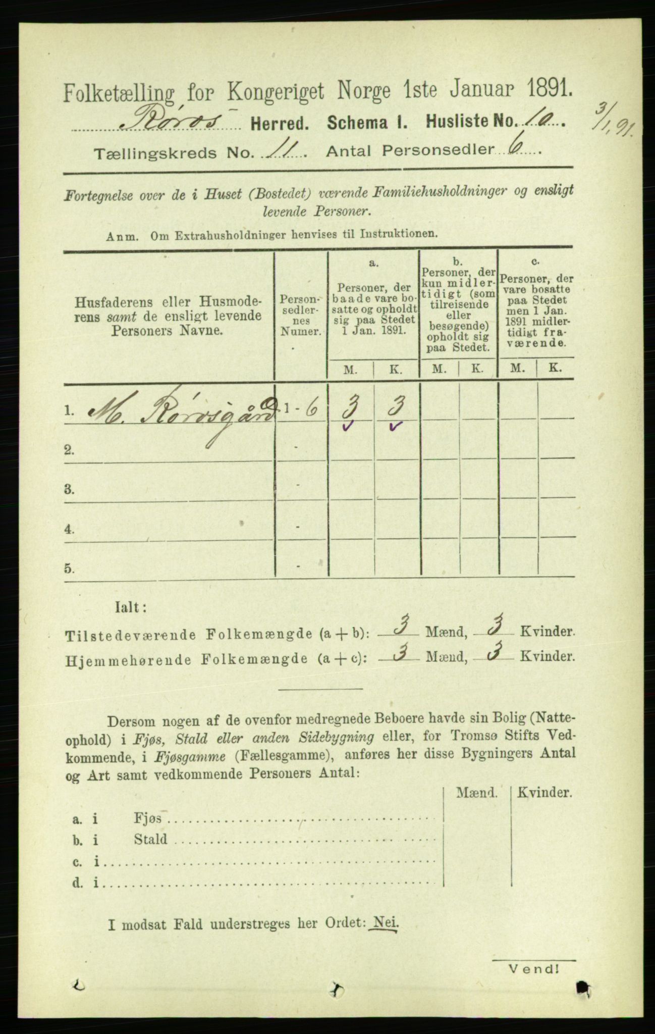 RA, 1891 census for 1640 Røros, 1891, p. 2216