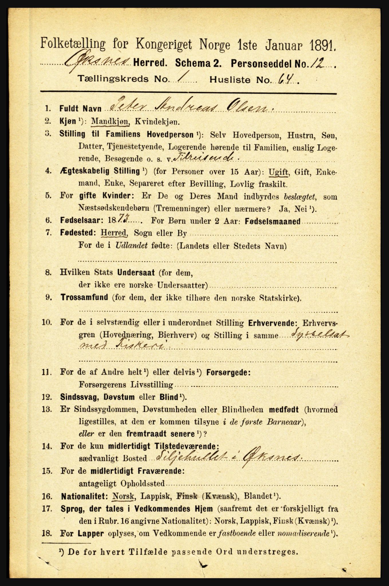 RA, 1891 census for 1868 Øksnes, 1891, p. 591