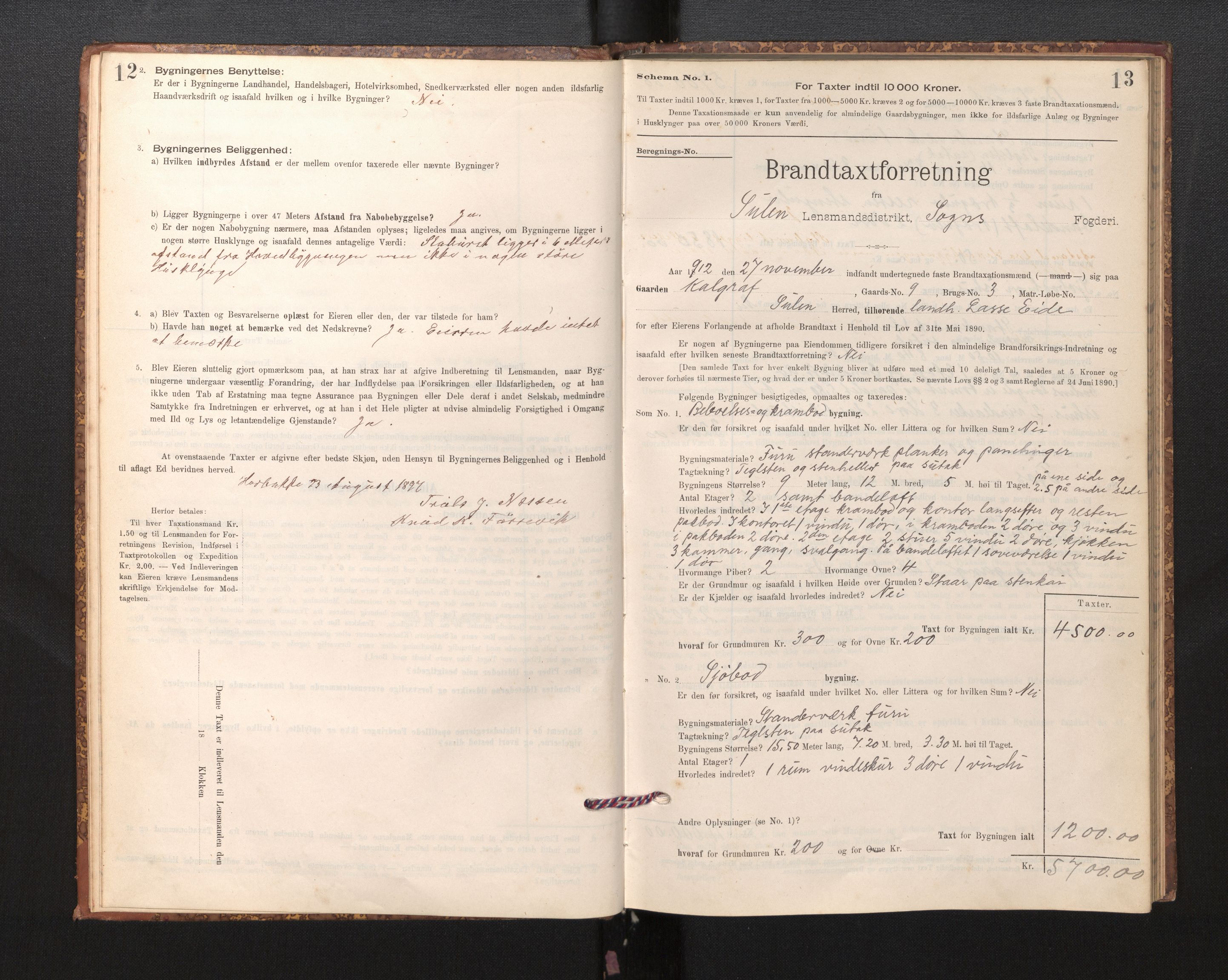 Lensmannen i Solund, SAB/A-30001/0012/L0002: Branntakstprotokoll, skjematakst, 1896-1939, p. 12-13