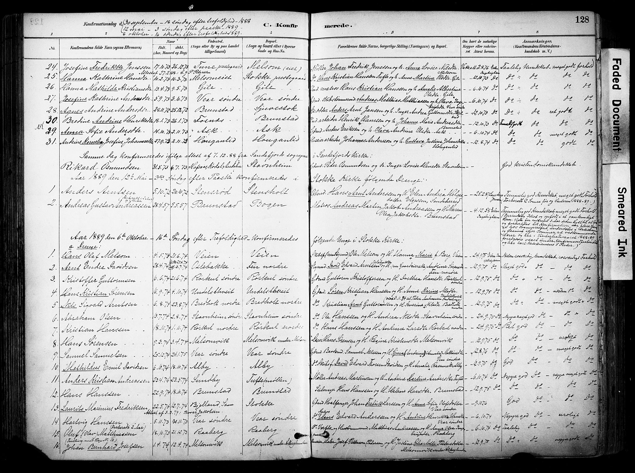 Stokke kirkebøker, SAKO/A-320/F/Fa/L0010: Parish register (official) no. I 10, 1884-1903, p. 128