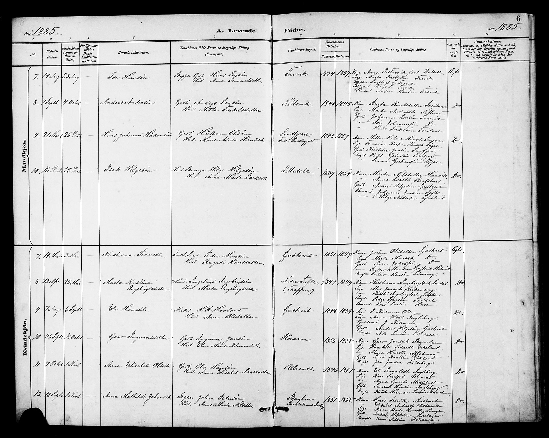 Kvinnherad sokneprestembete, SAB/A-76401/H/Hab: Parish register (copy) no. E 1, 1885-1921, p. 6