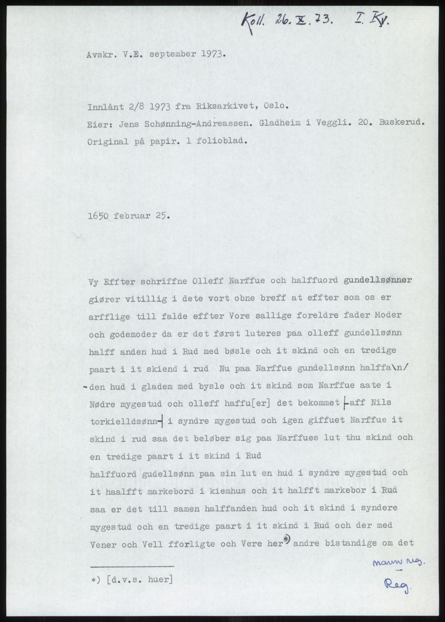 Samlinger til kildeutgivelse, Diplomavskriftsamlingen, AV/RA-EA-4053/H/Ha, p. 143