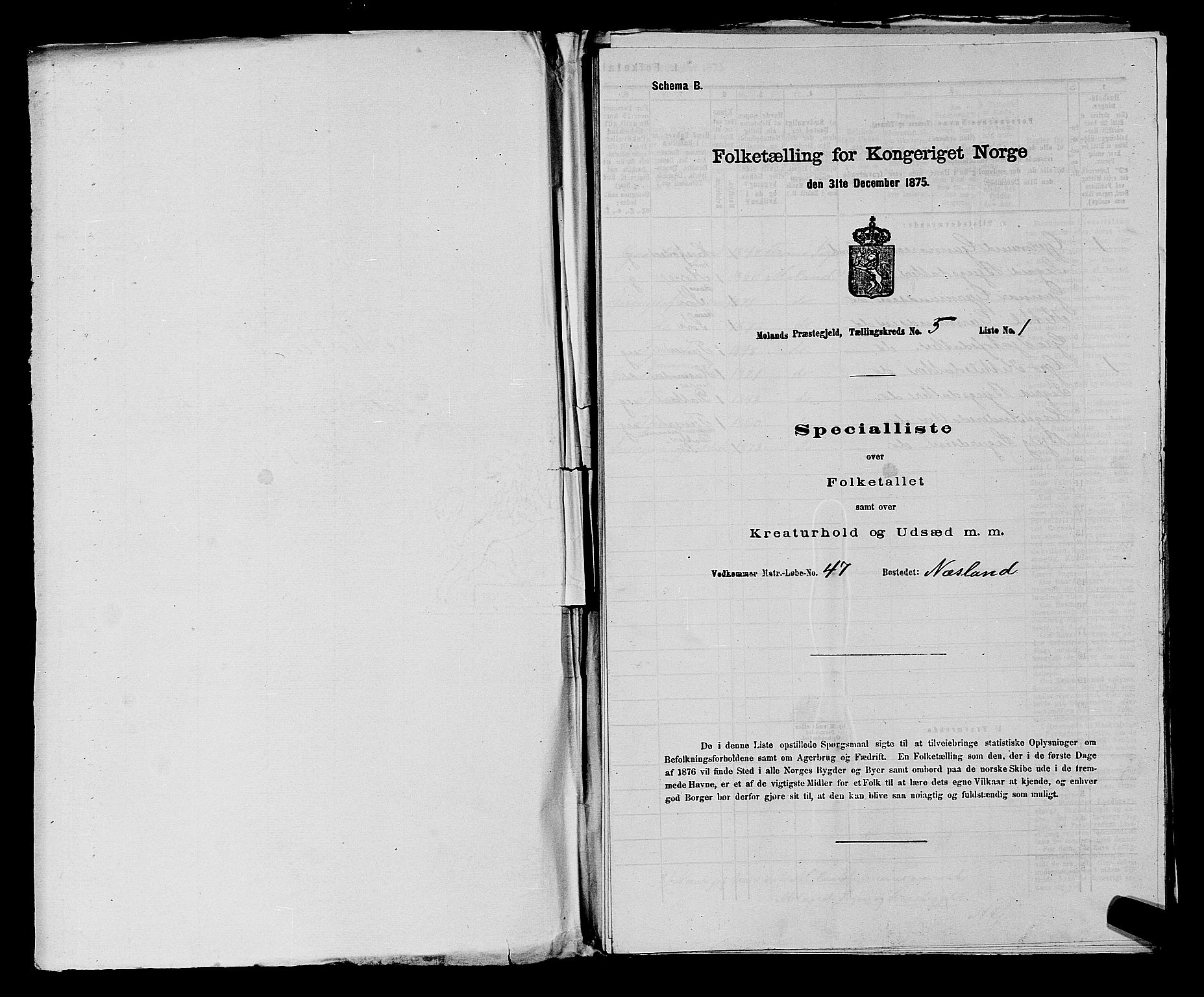 SAKO, 1875 census for 0831P Moland, 1875, p. 441