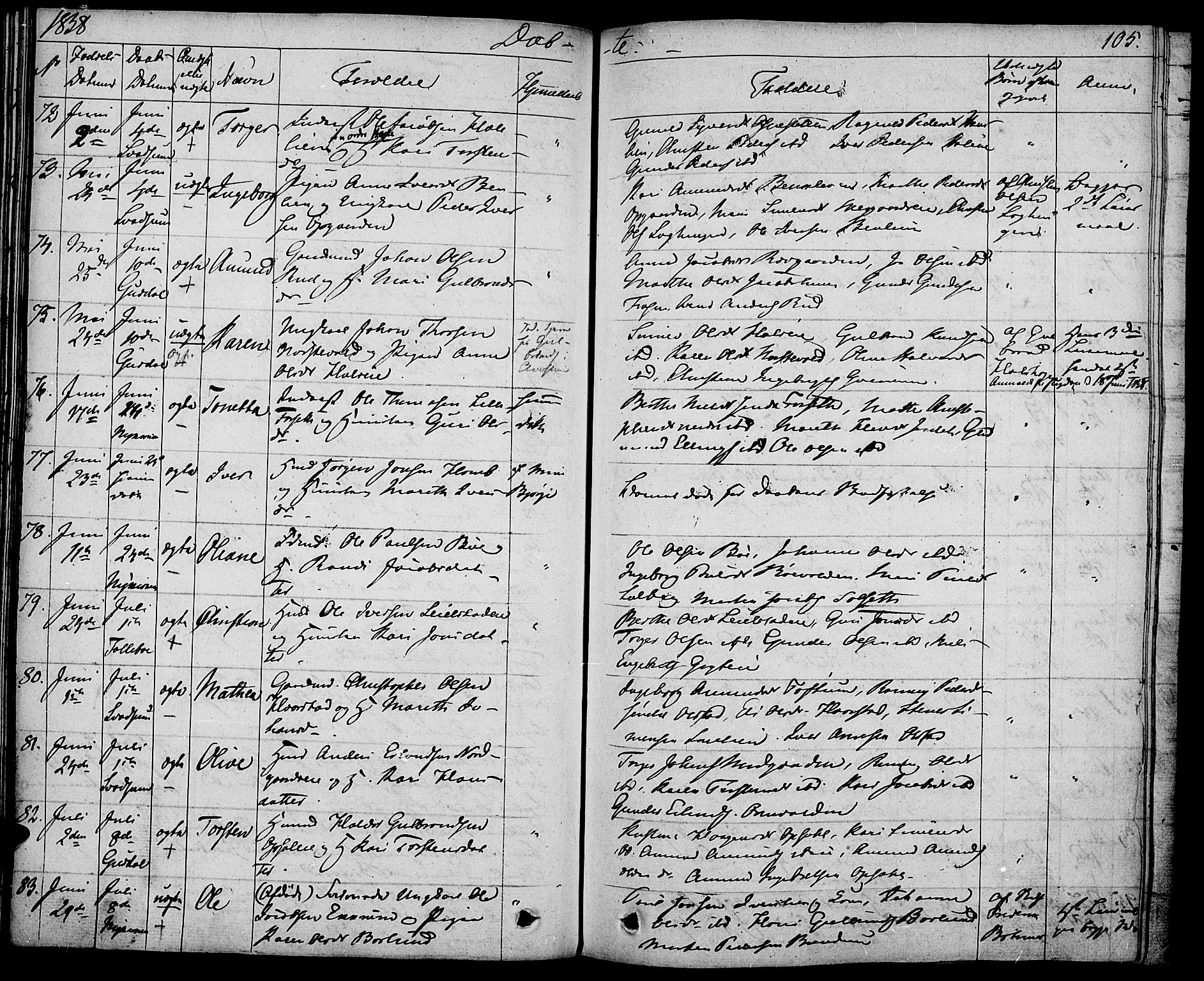 Gausdal prestekontor, AV/SAH-PREST-090/H/Ha/Haa/L0006: Parish register (official) no. 6, 1830-1839, p. 105