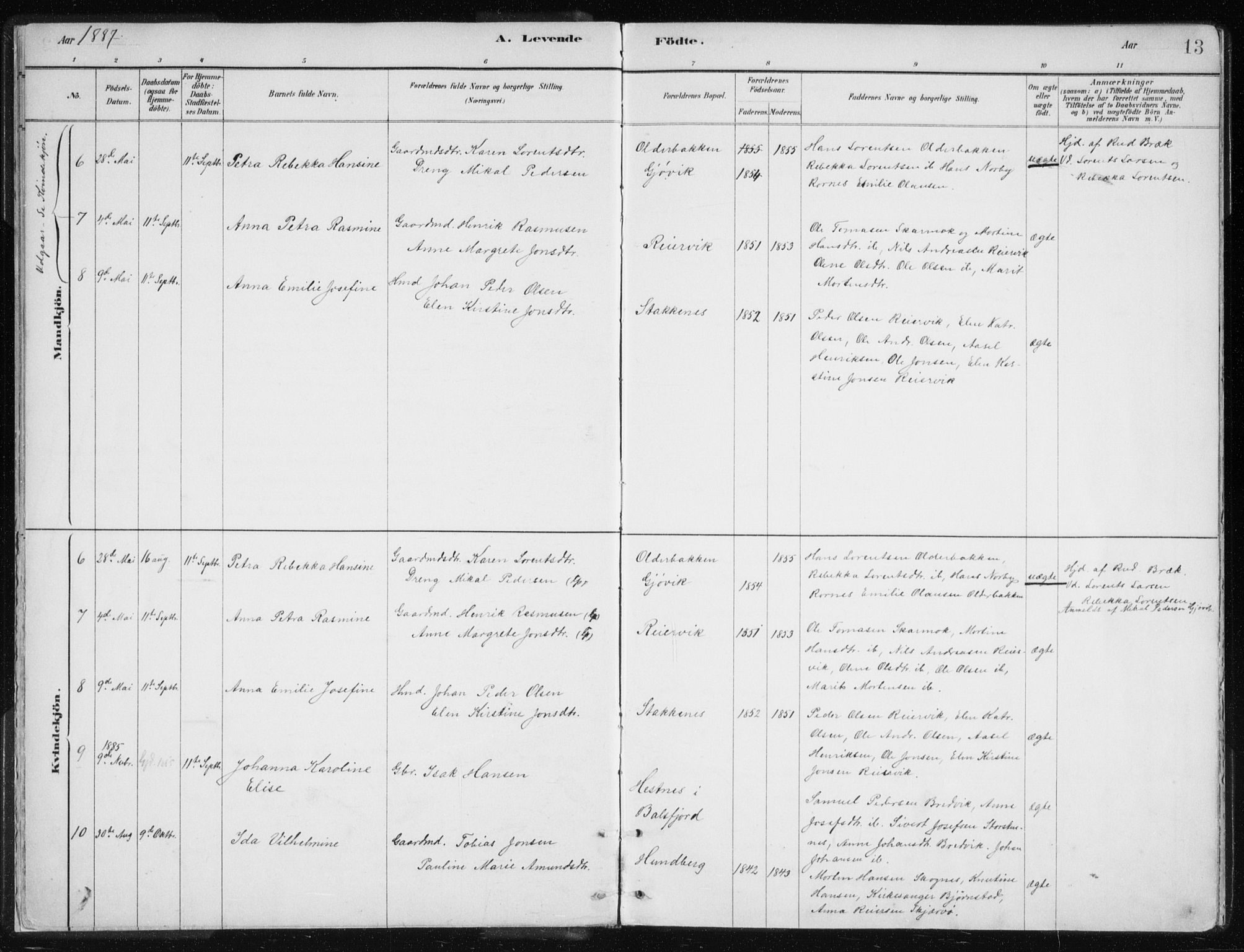 Lyngen sokneprestembete, AV/SATØ-S-1289/H/He/Hea/L0010kirke: Parish register (official) no. 10, 1883-1904, p. 13