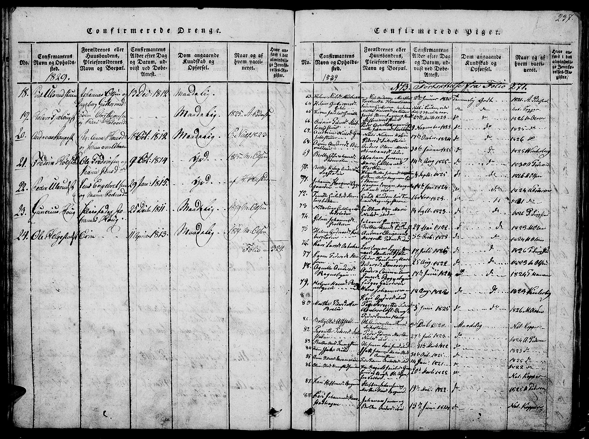 Østre Toten prestekontor, SAH/PREST-104/H/Ha/Hab/L0001: Parish register (copy) no. 1, 1827-1839, p. 237