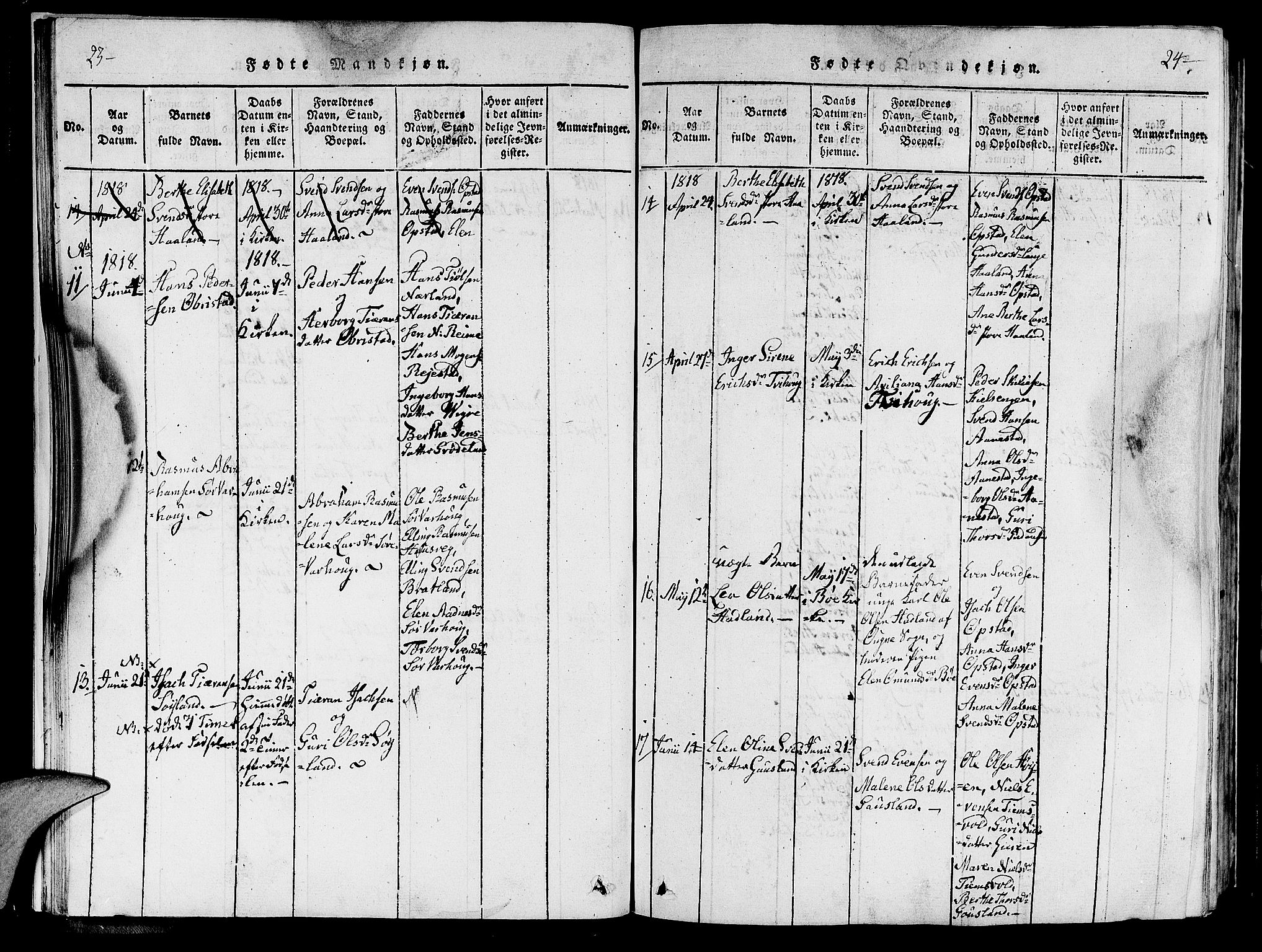 Hå sokneprestkontor, AV/SAST-A-101801/001/30BA/L0003: Parish register (official) no. A 3, 1815-1825, p. 23-24