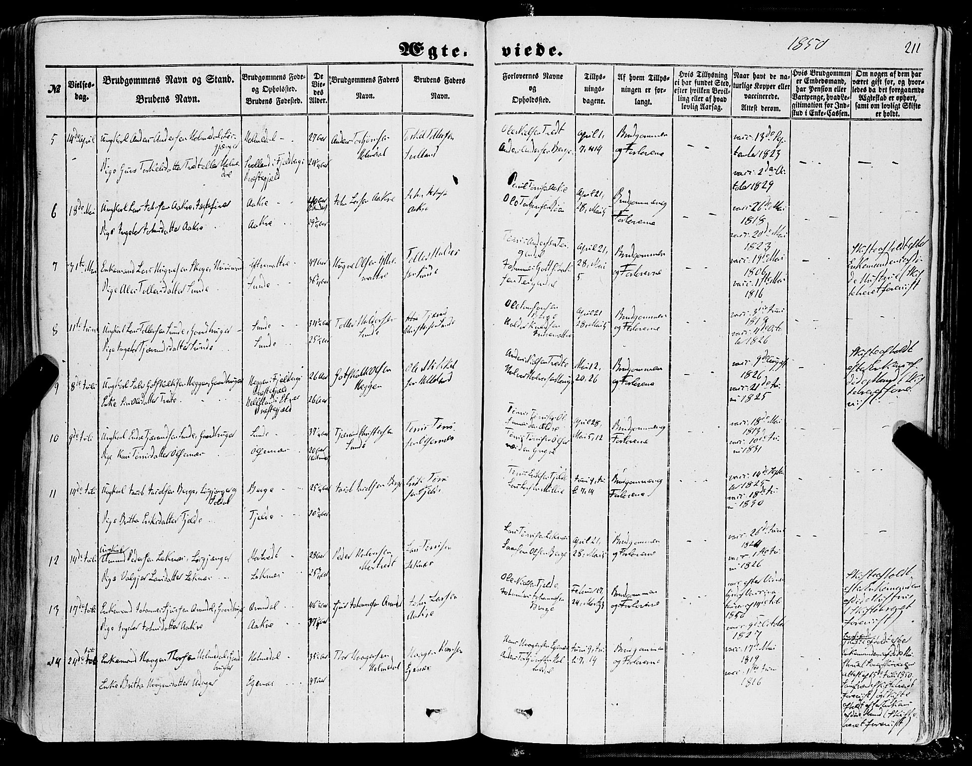 Skånevik sokneprestembete, SAB/A-77801/H/Haa: Parish register (official) no. A 5I, 1848-1869, p. 211