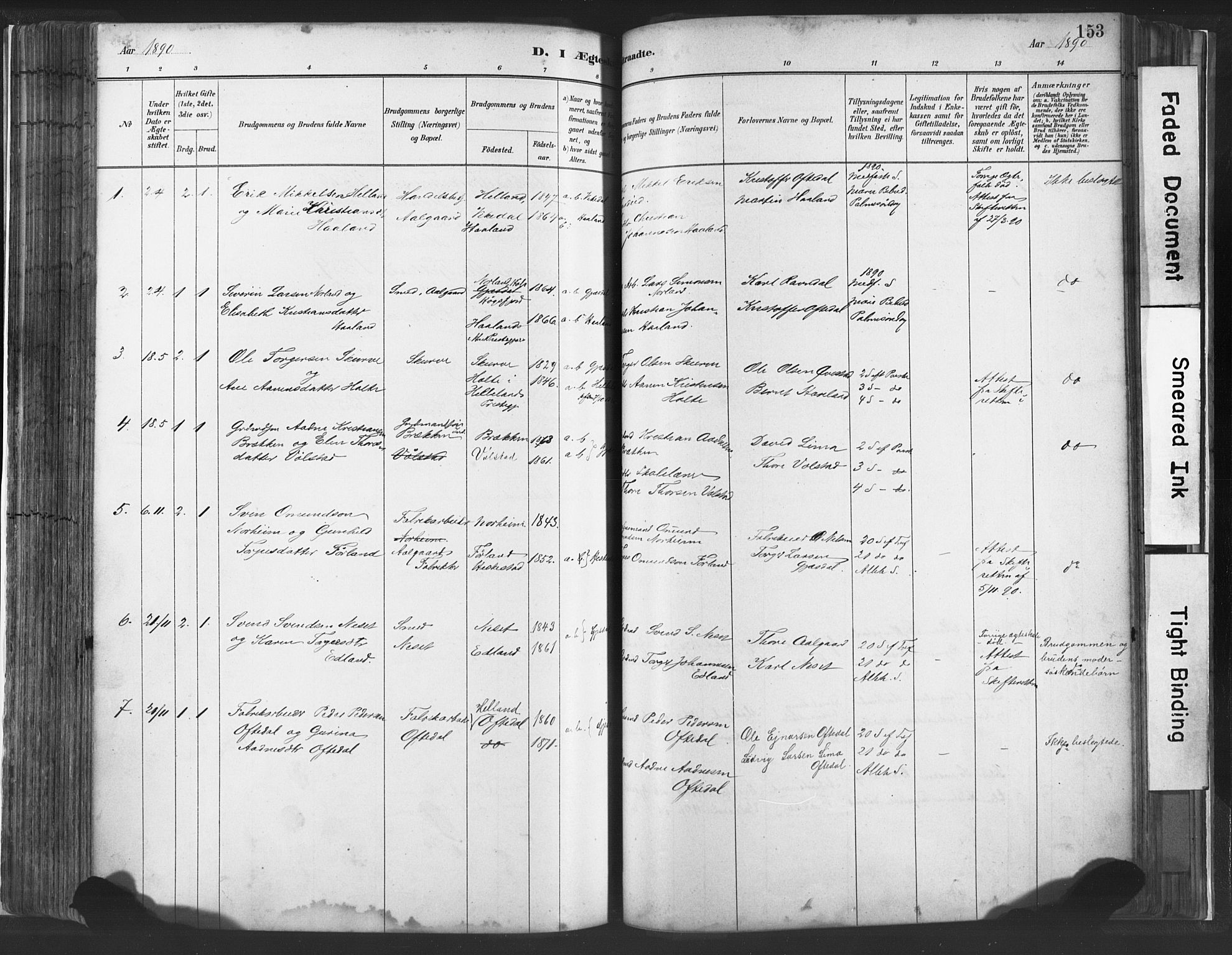 Lye sokneprestkontor, SAST/A-101794/001/30BA/L0010: Parish register (official) no. A 10, 1881-1896, p. 153
