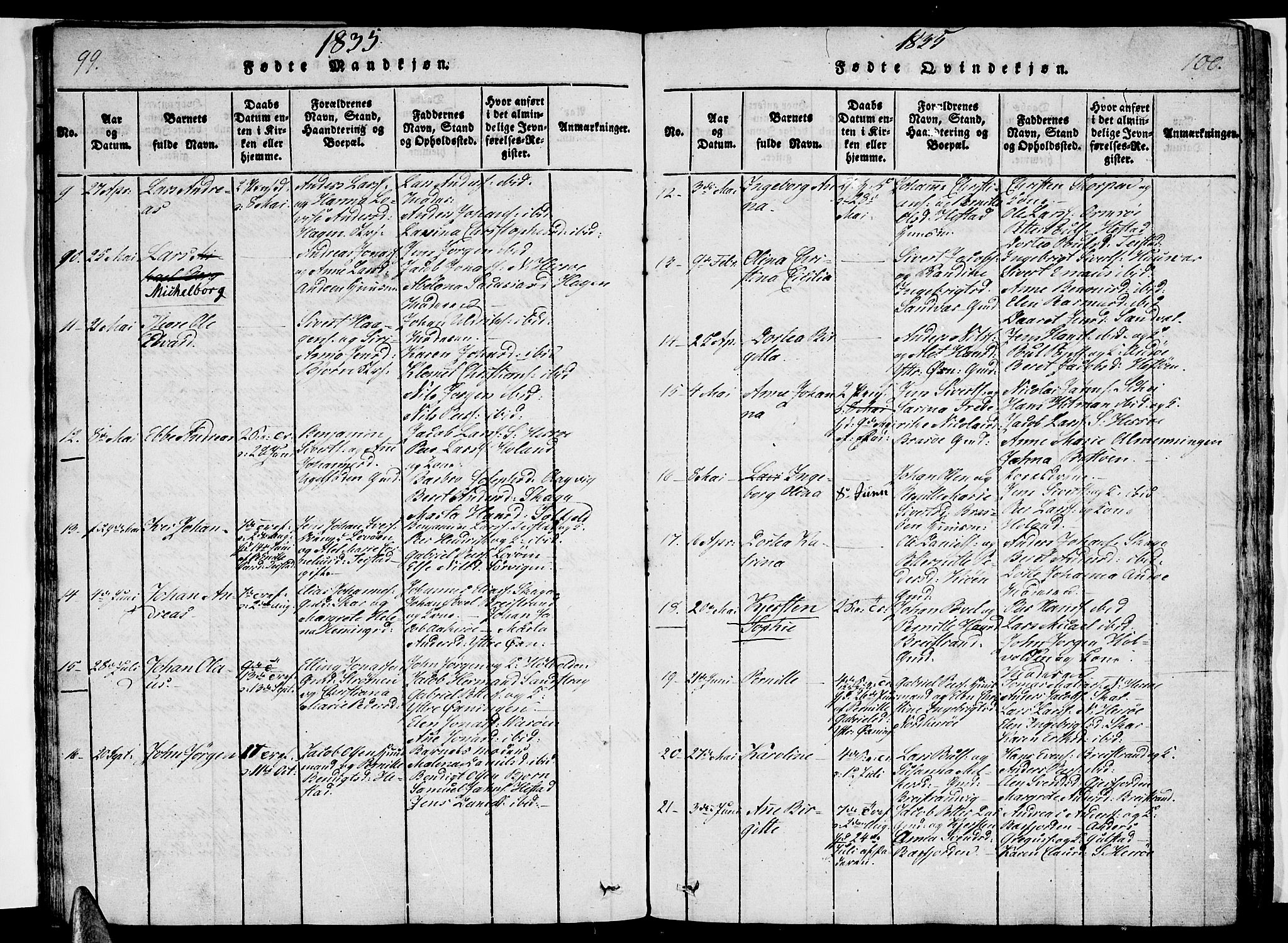 Ministerialprotokoller, klokkerbøker og fødselsregistre - Nordland, AV/SAT-A-1459/834/L0510: Parish register (copy) no. 834C01, 1820-1847, p. 99-100