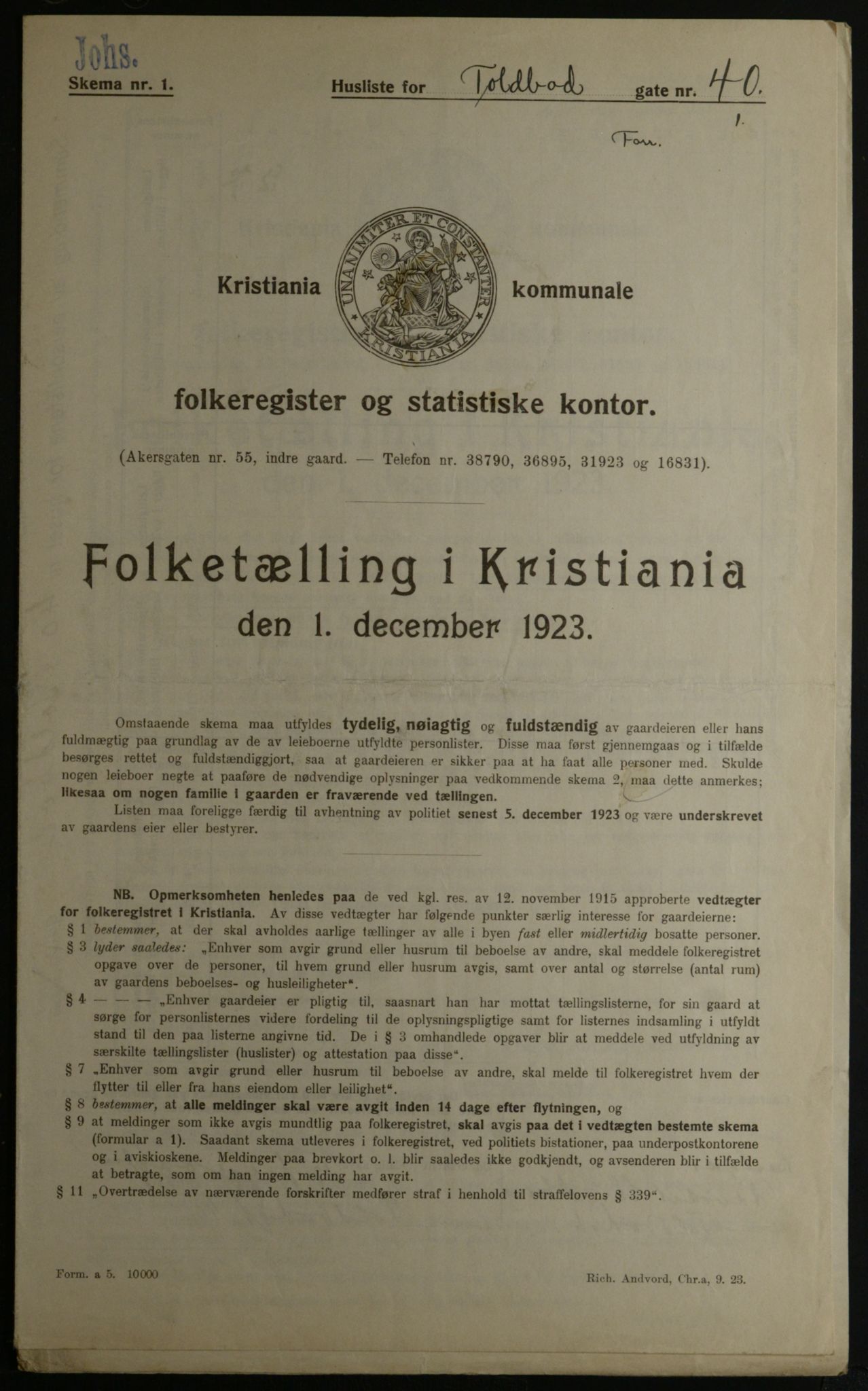 OBA, Municipal Census 1923 for Kristiania, 1923, p. 125179