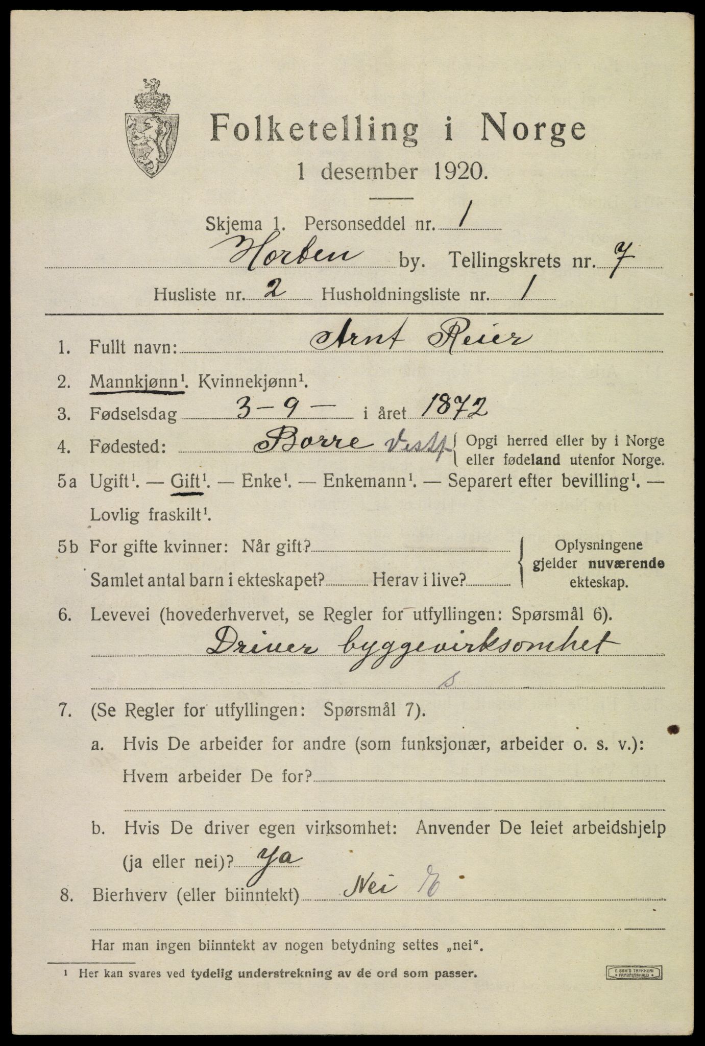 SAKO, 1920 census for Horten, 1920, p. 25847