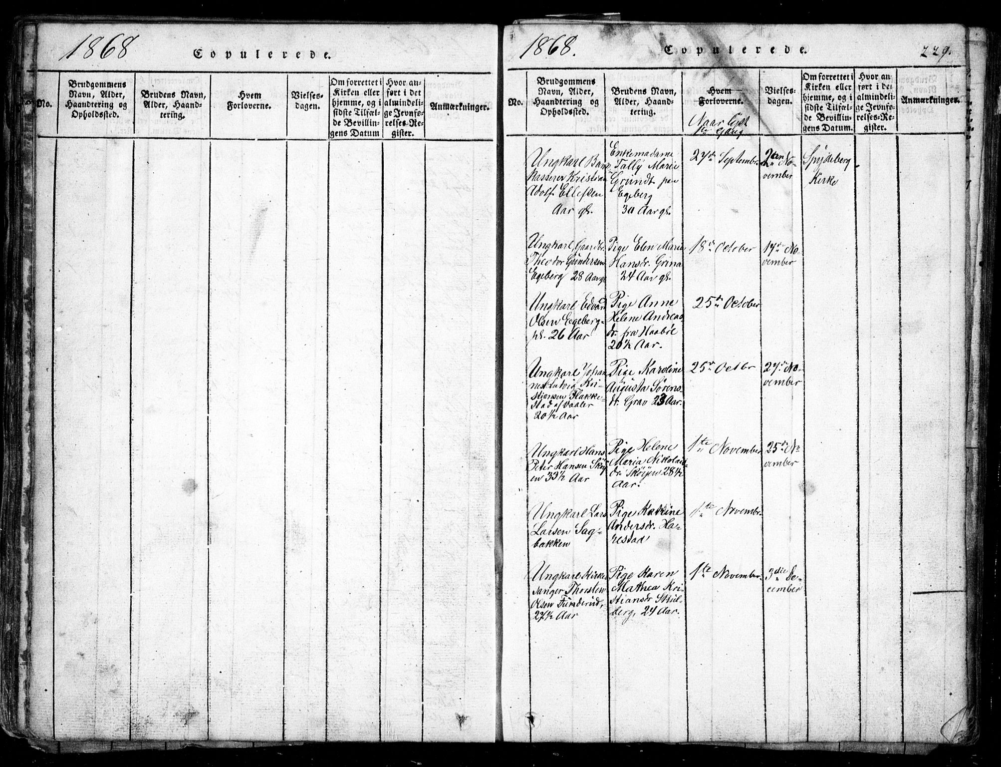 Spydeberg prestekontor Kirkebøker, AV/SAO-A-10924/G/Ga/L0001: Parish register (copy) no. I 1, 1814-1868, p. 229