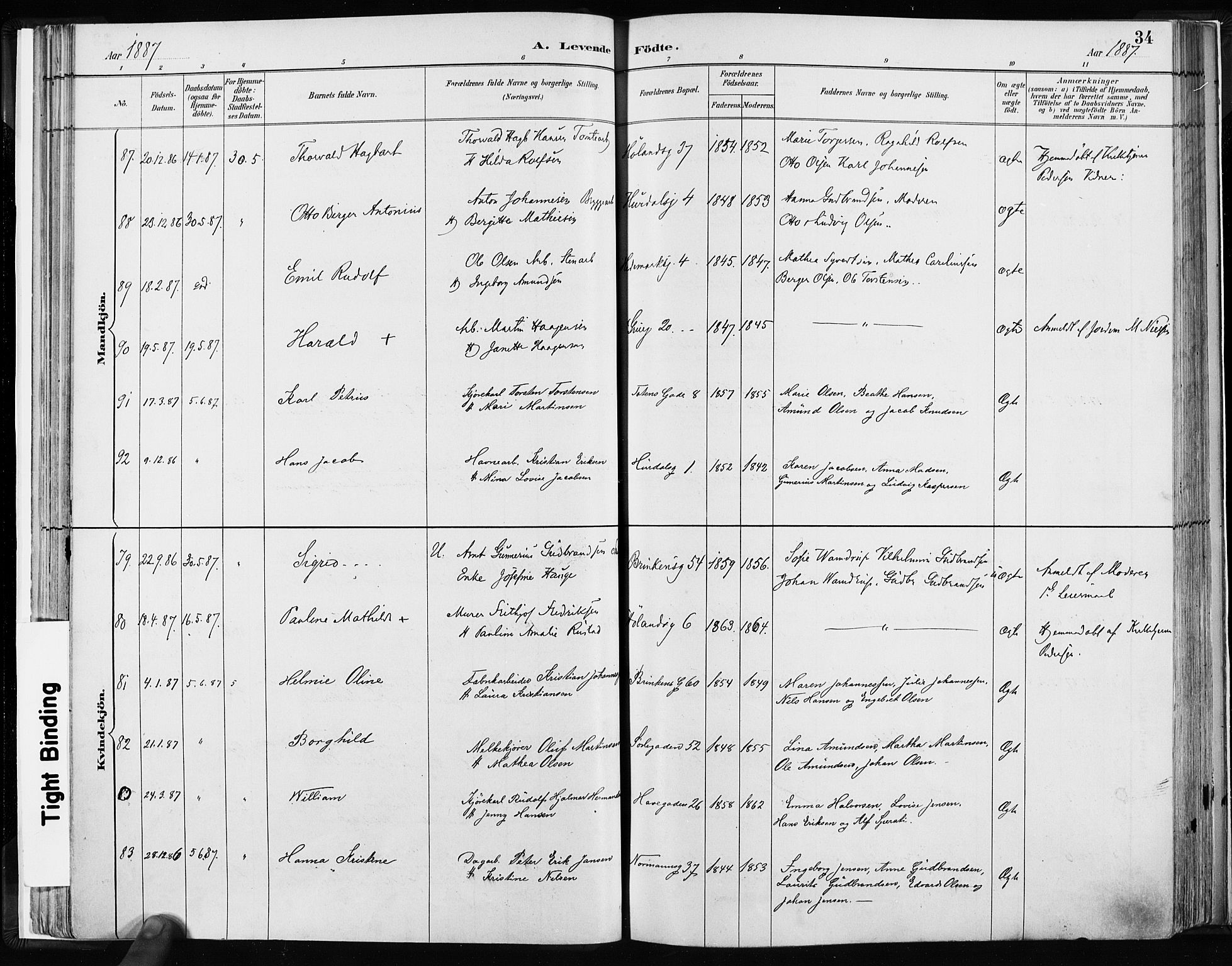 Kampen prestekontor Kirkebøker, SAO/A-10853/F/Fa/L0003: Parish register (official) no. I 3, 1886-1892, p. 34