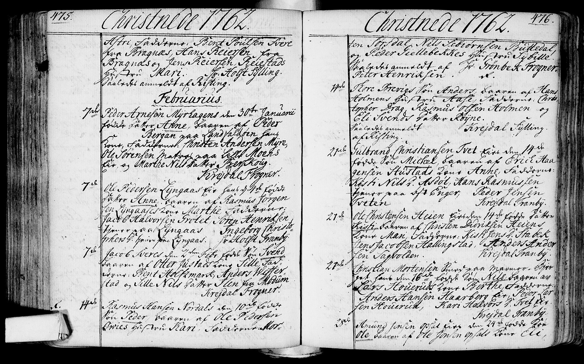 Lier kirkebøker, SAKO/A-230/F/Fa/L0004: Parish register (official) no. I 4, 1749-1764, p. 475-476