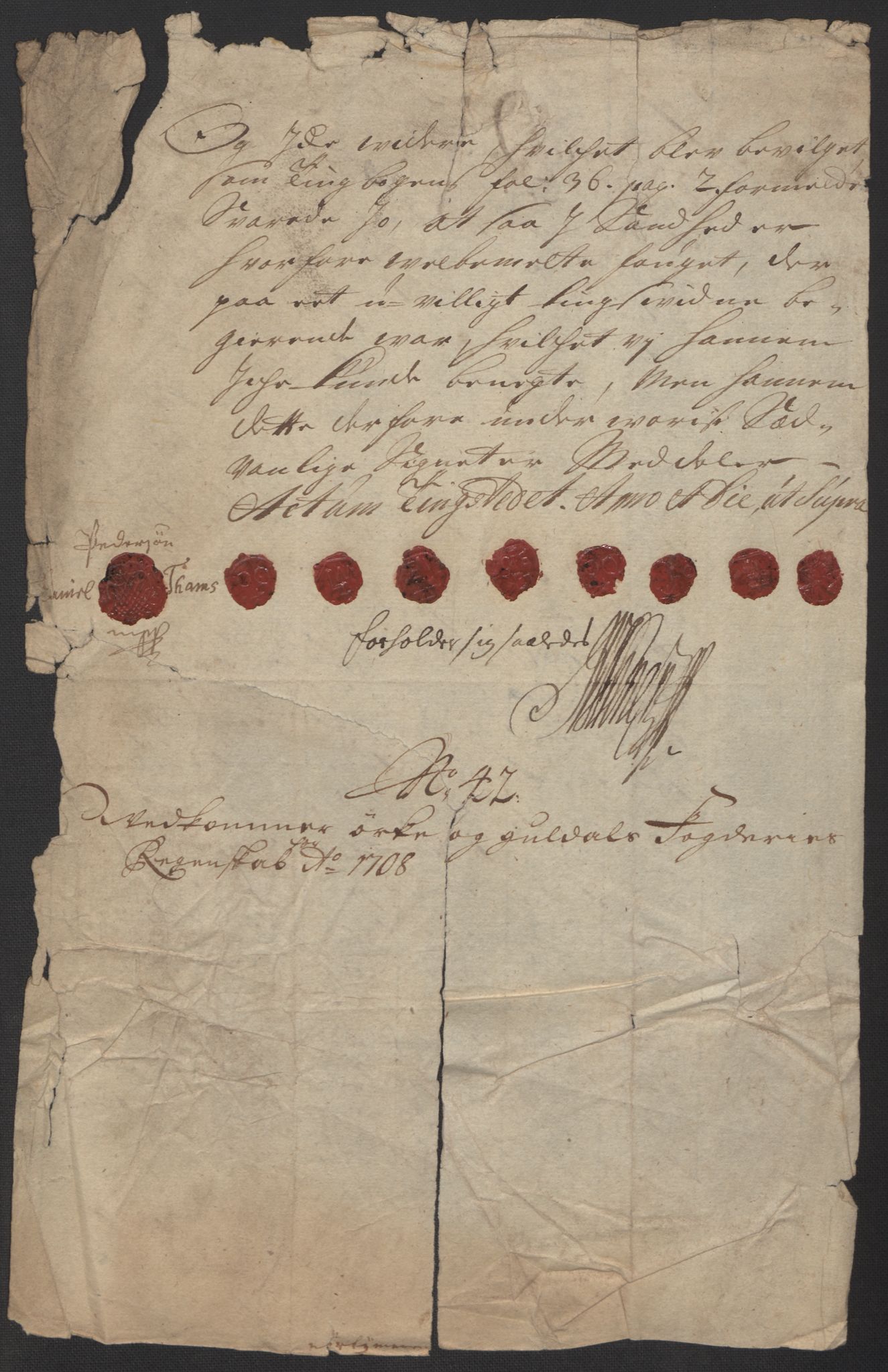 Rentekammeret inntil 1814, Reviderte regnskaper, Fogderegnskap, RA/EA-4092/R60/L3958: Fogderegnskap Orkdal og Gauldal, 1708, p. 416