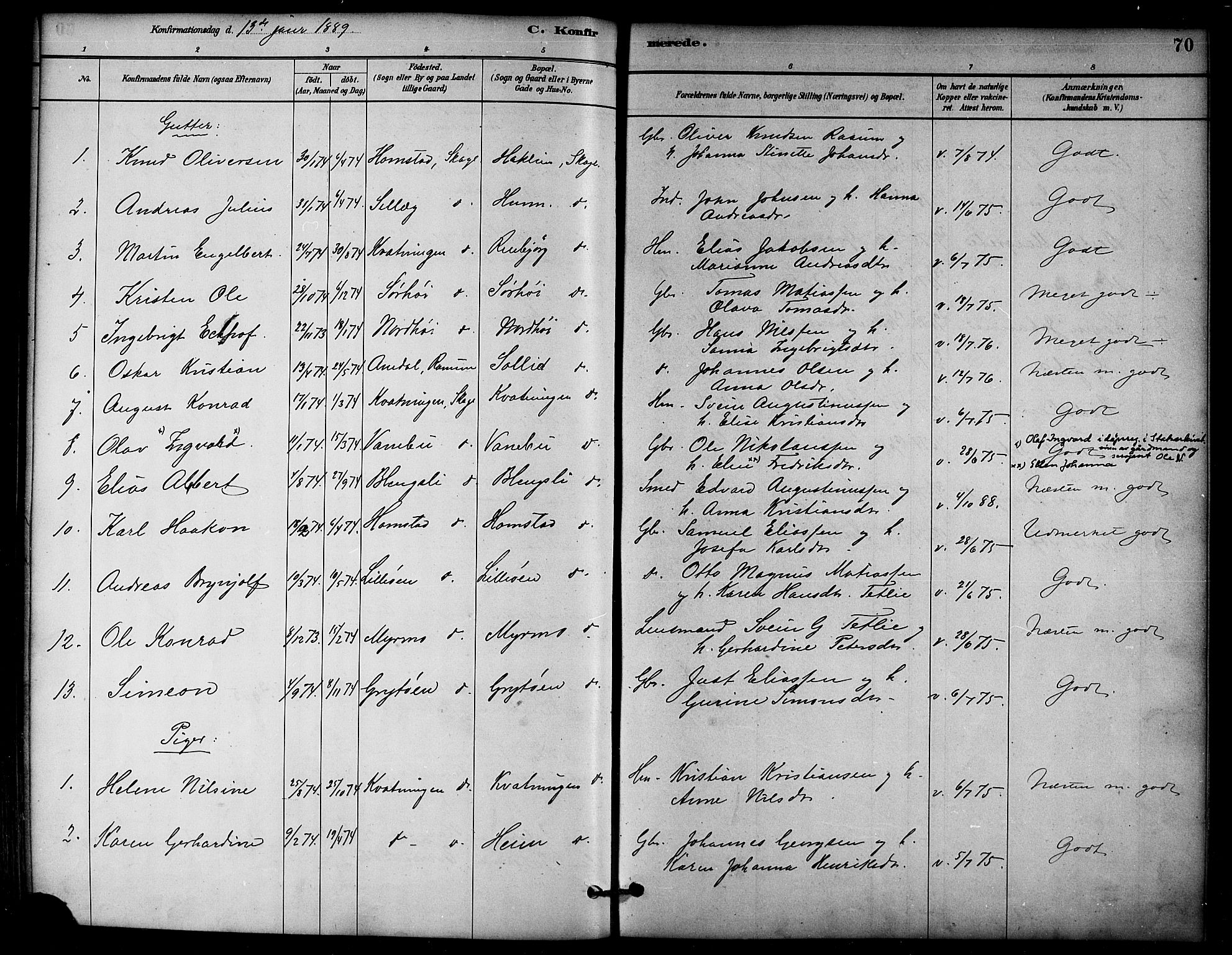 Ministerialprotokoller, klokkerbøker og fødselsregistre - Nord-Trøndelag, SAT/A-1458/766/L0563: Parish register (official) no. 767A01, 1881-1899, p. 70