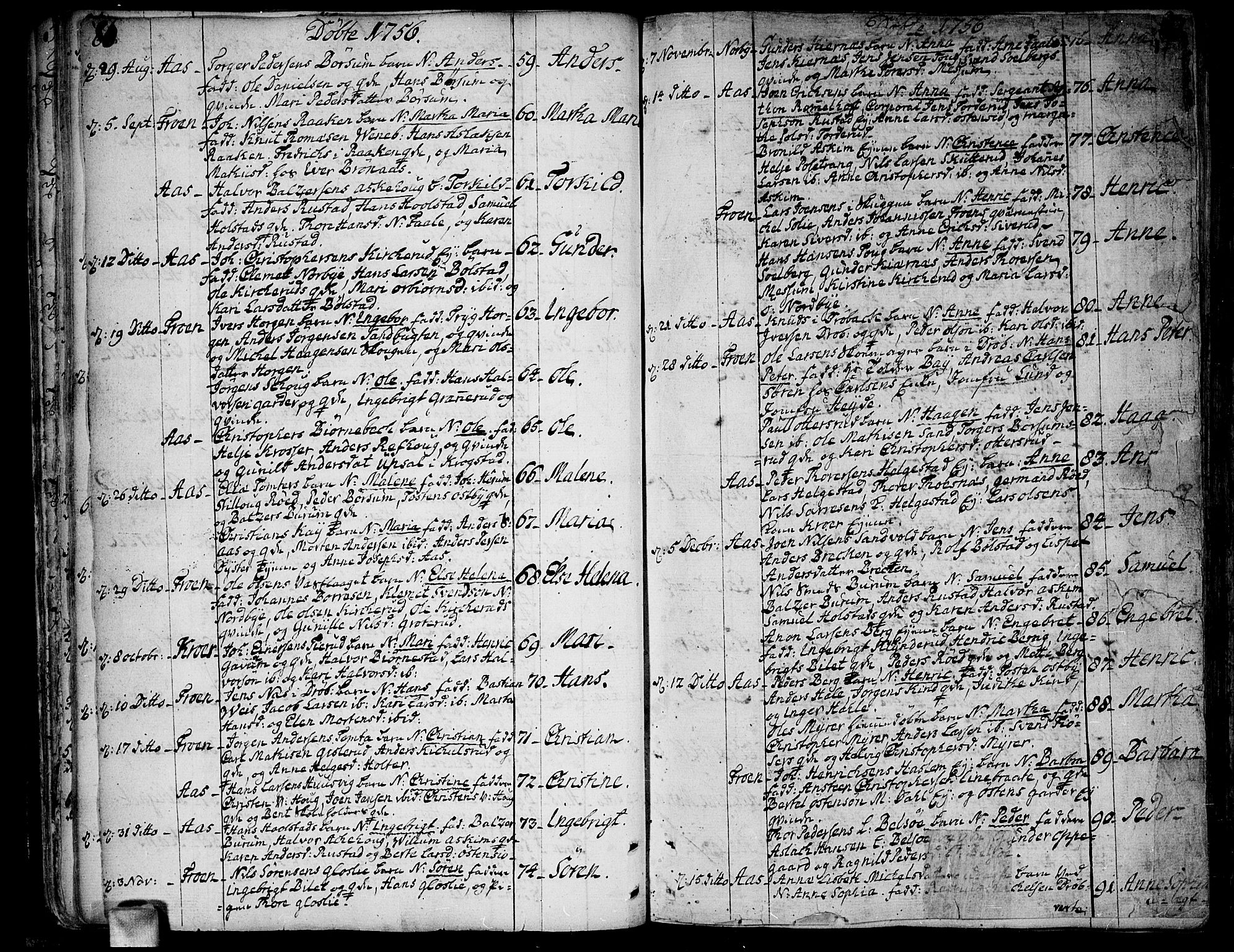 Ås prestekontor Kirkebøker, AV/SAO-A-10894/F/Fa/L0001: Parish register (official) no. I 1, 1742-1778, p. 86-87