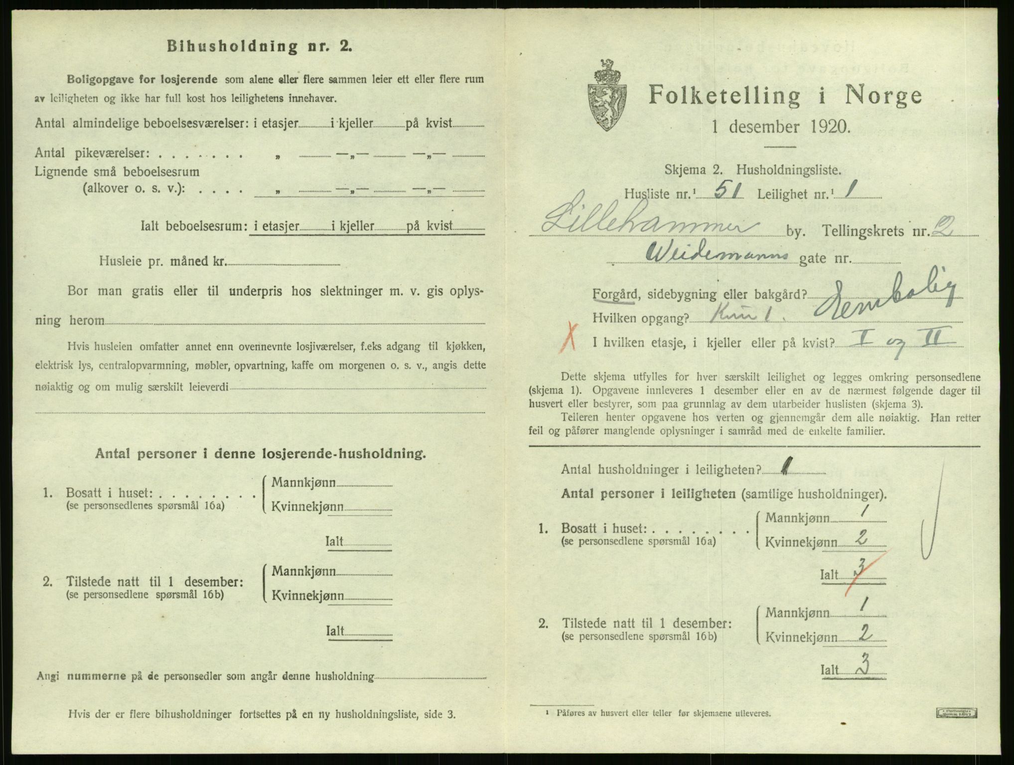 SAH, 1920 census for Lillehammer, 1920, p. 1682