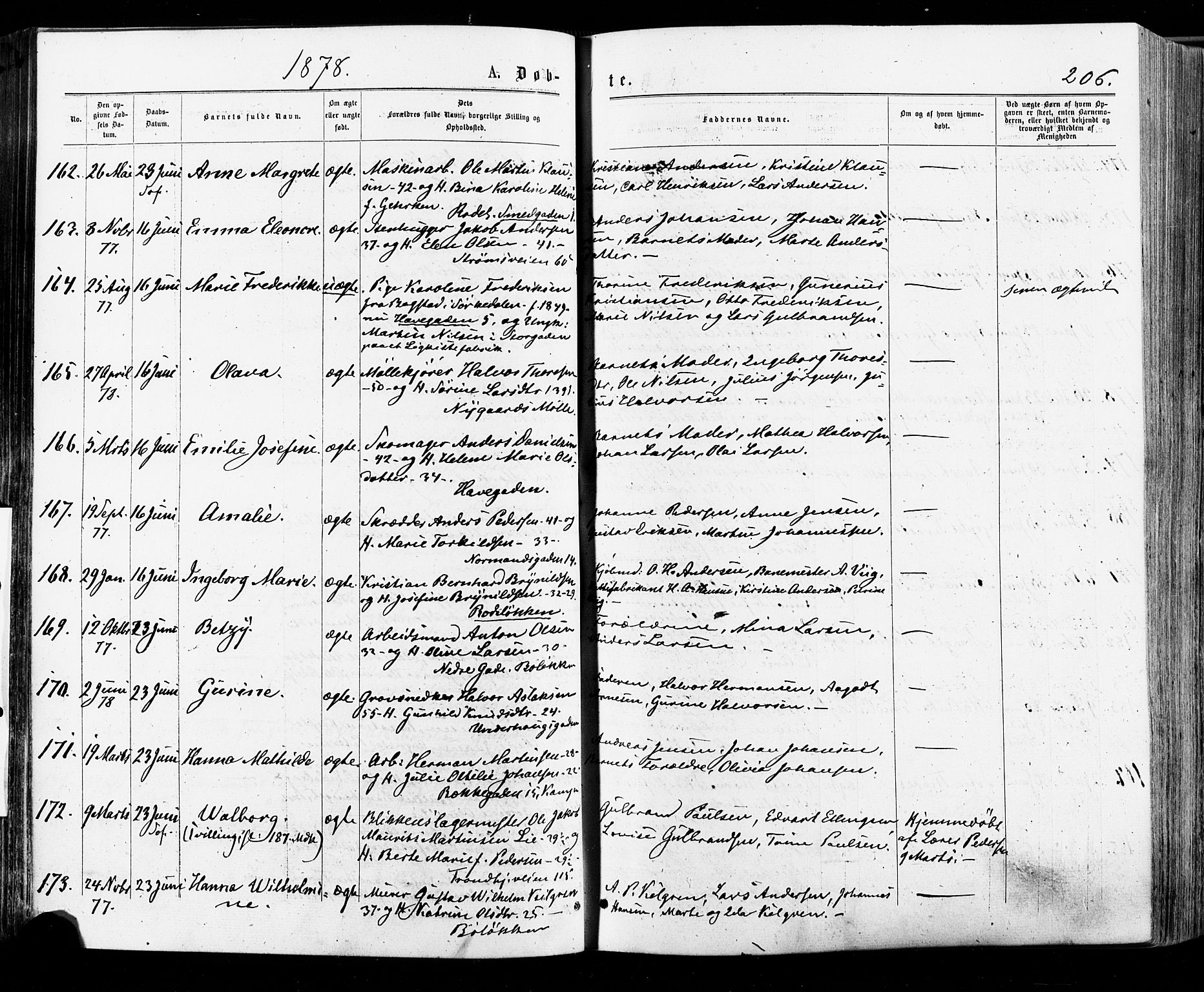 Østre Aker prestekontor Kirkebøker, SAO/A-10840/F/Fa/L0004: Parish register (official) no. I 4, 1876-1889, p. 206