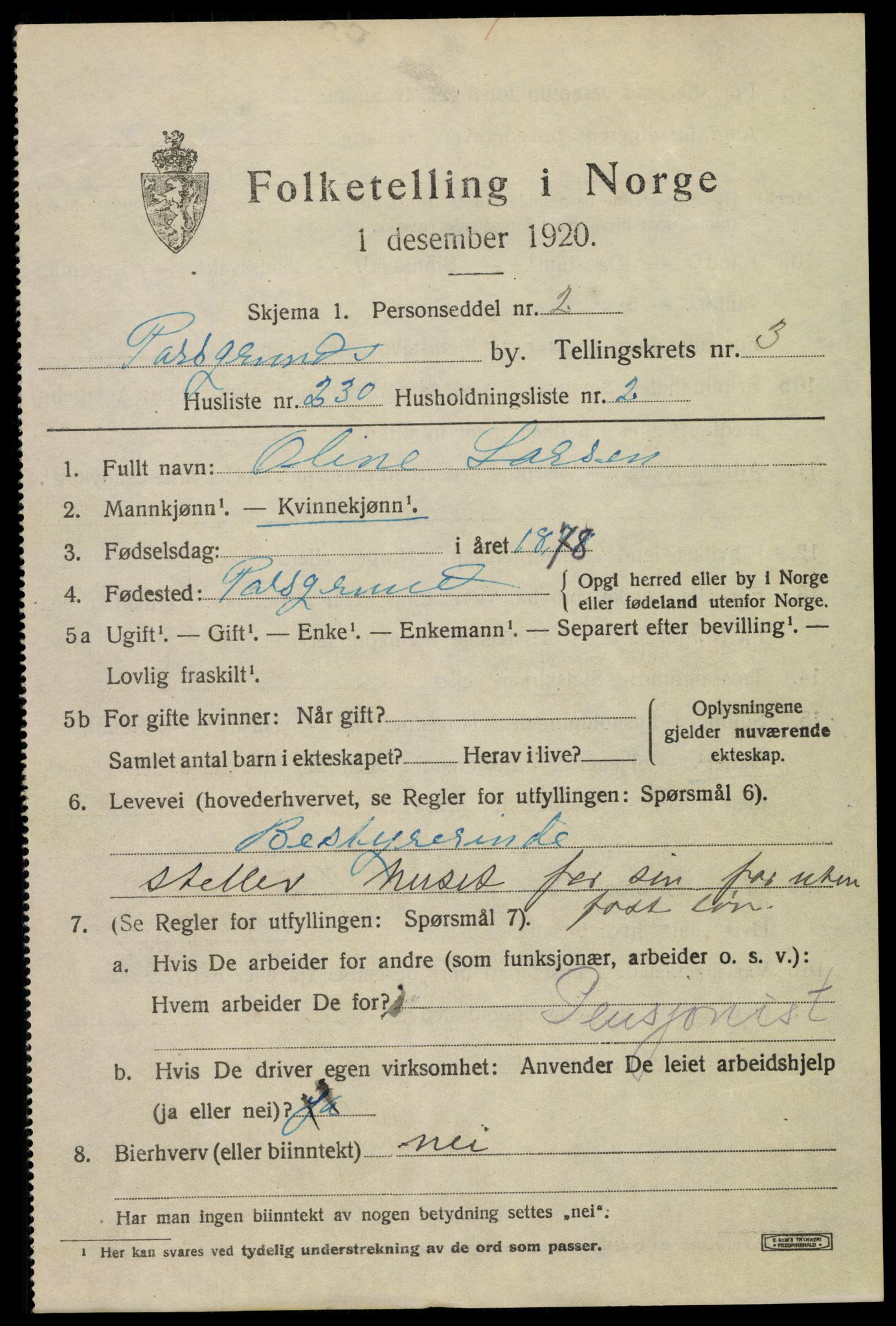 SAKO, 1920 census for Porsgrunn, 1920, p. 17347